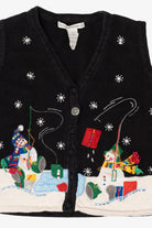 Vintage Black Carly St. Clair Snowmen Ugly Christmas Vest (1990s)