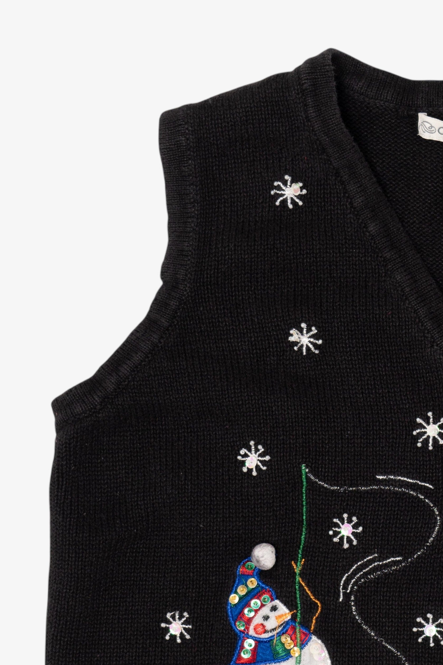 Vintage Black Carly St. Clair Snowmen Ugly Christmas Vest (1990s)