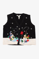 Vintage Black Carly St. Clair Snowmen Ugly Christmas Vest (1990s)