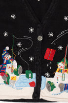 Vintage Black Carly St. Clair Snowmen Ugly Christmas Vest (1990s)