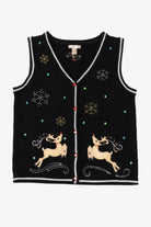 Vintage Black White Stag Reindeer Ugly Christmas Vest (2000s)