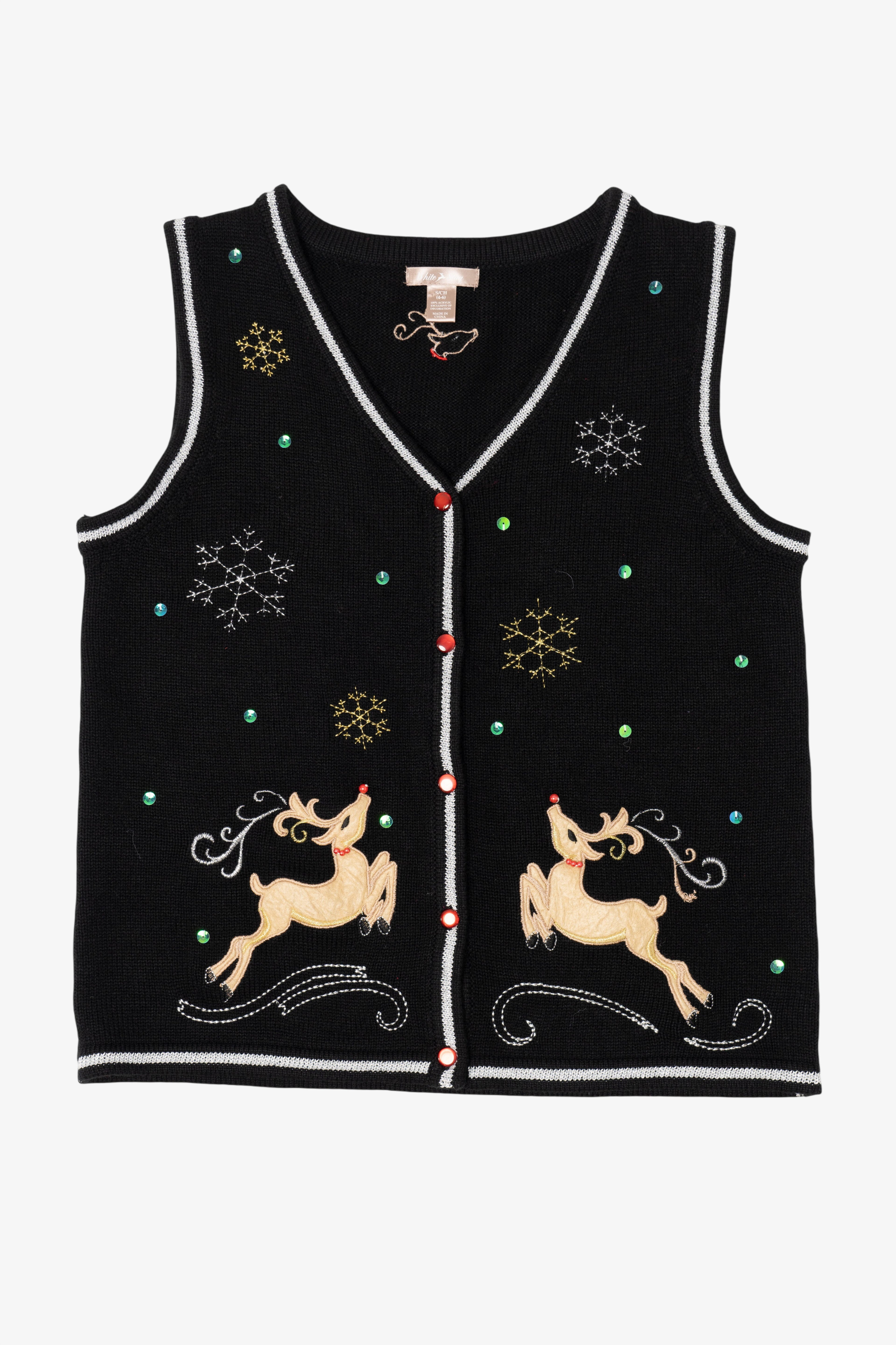 Vintage Black White Stag Reindeer Ugly Christmas Vest (2000s)