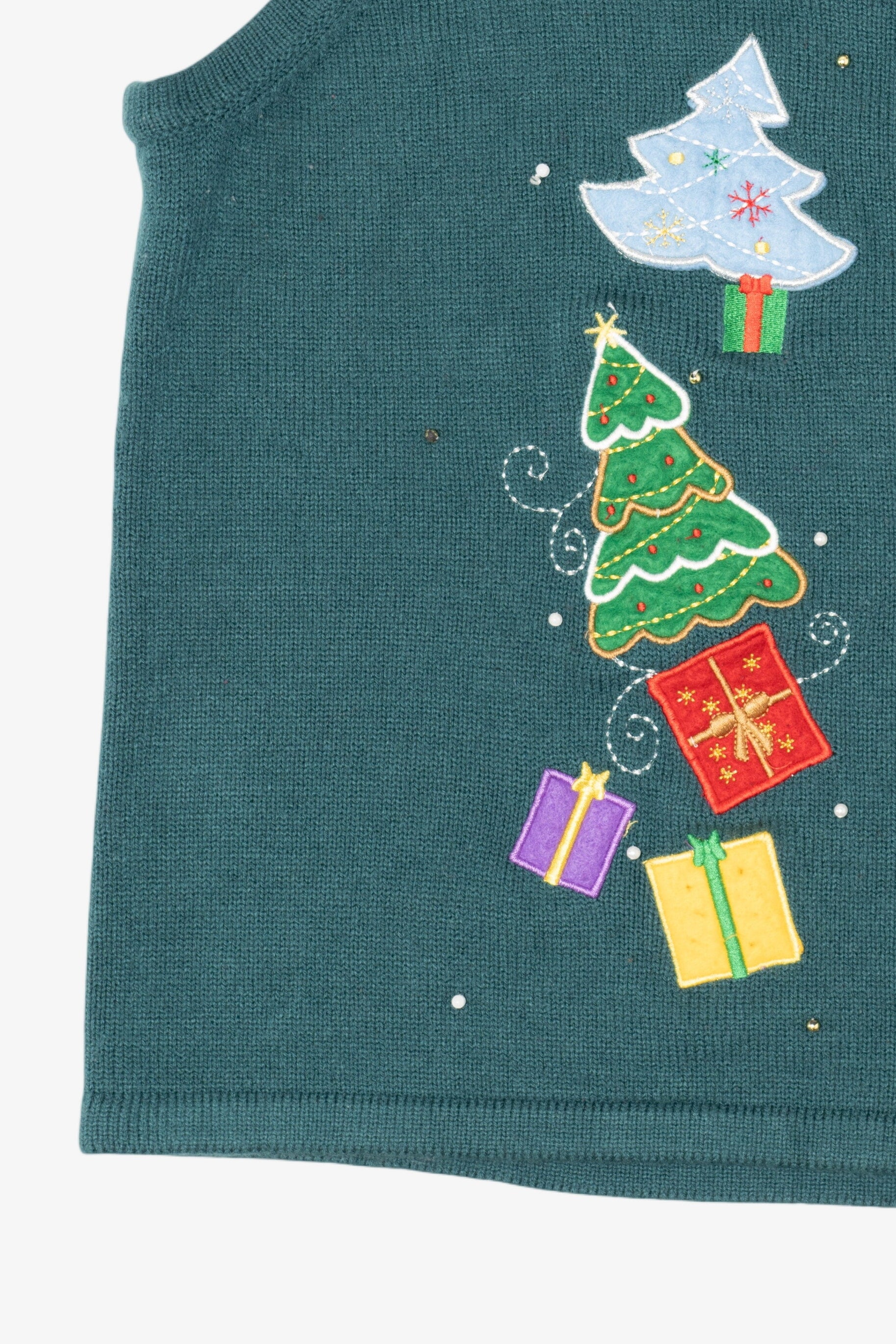Vintage Green Trees And Presents Ugly Christmas Vest (2000s)