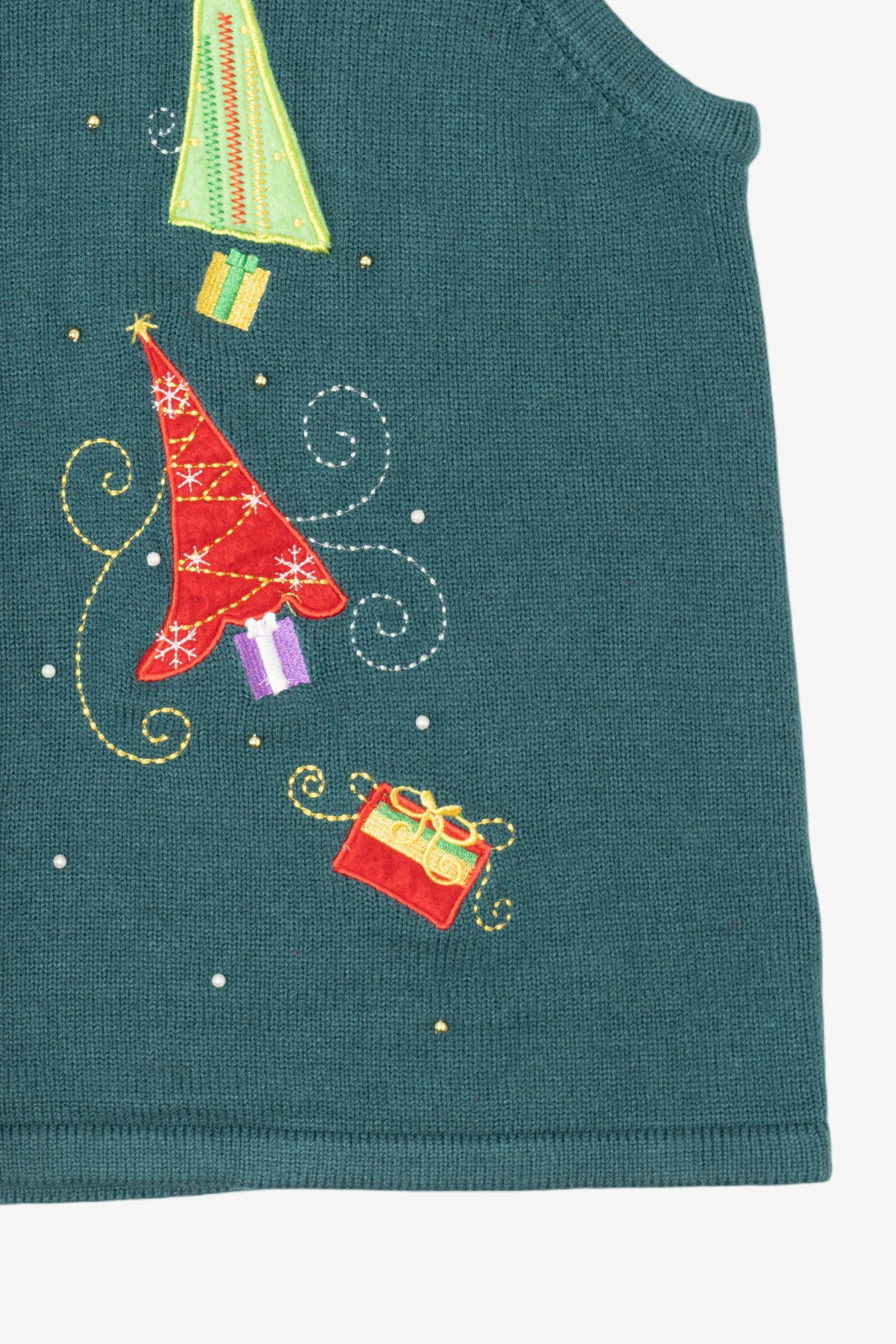 Vintage Green Trees And Presents Ugly Christmas Vest (2000s)