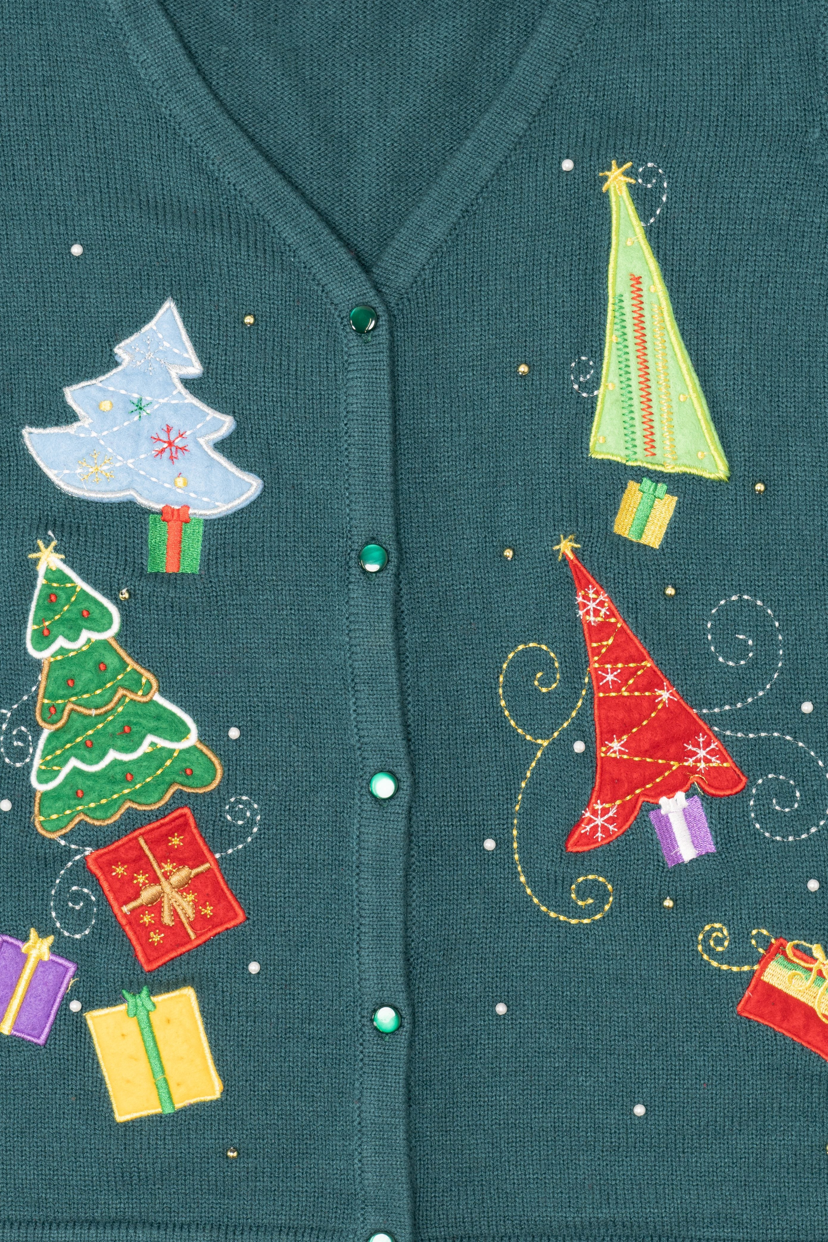 Vintage Green Trees And Presents Ugly Christmas Vest (2000s)