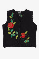 Vintage Black Studio Joy Poinsettias Ugly Christmas Vest (1990s)