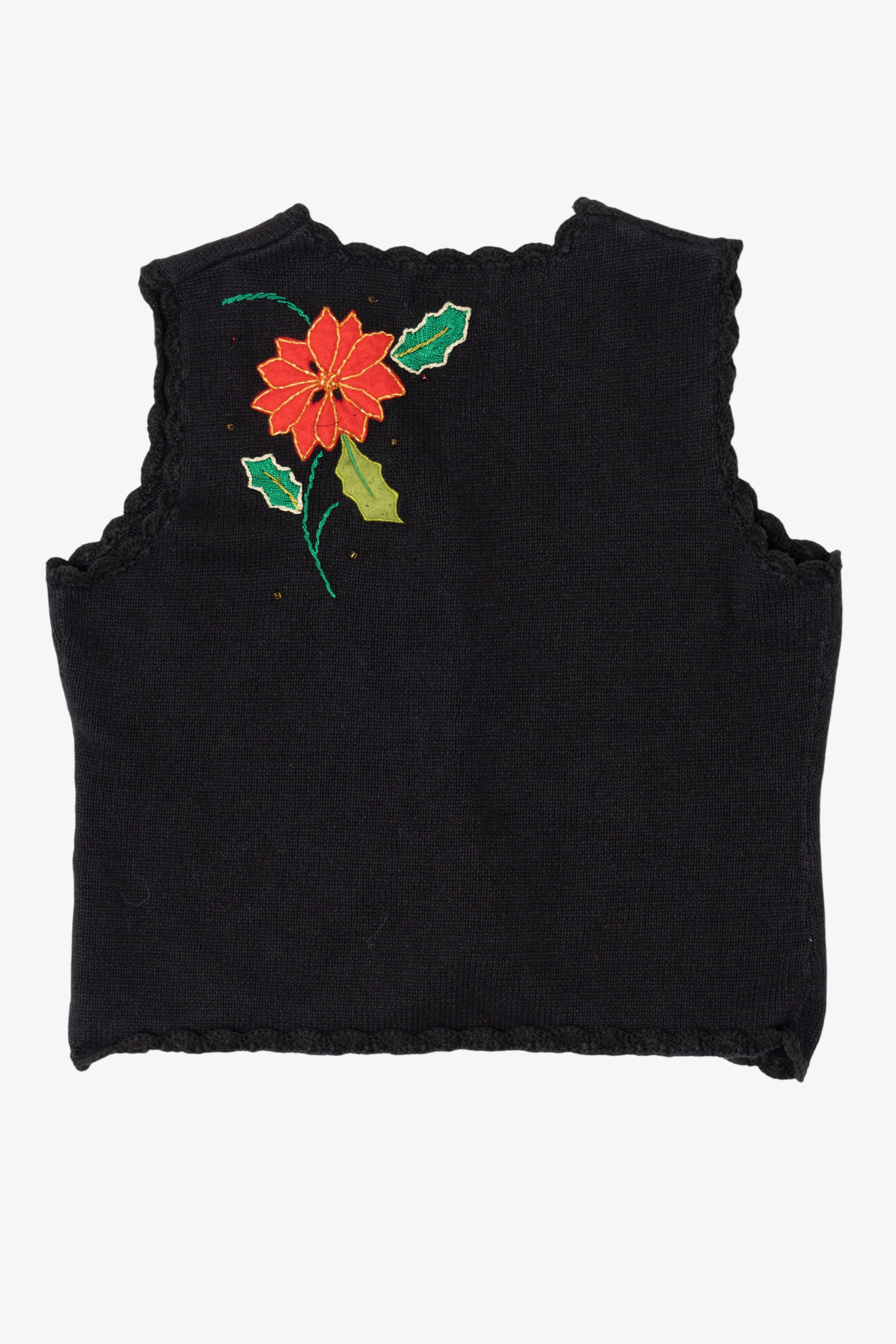 Vintage Black Studio Joy Poinsettias Ugly Christmas Vest (1990s)