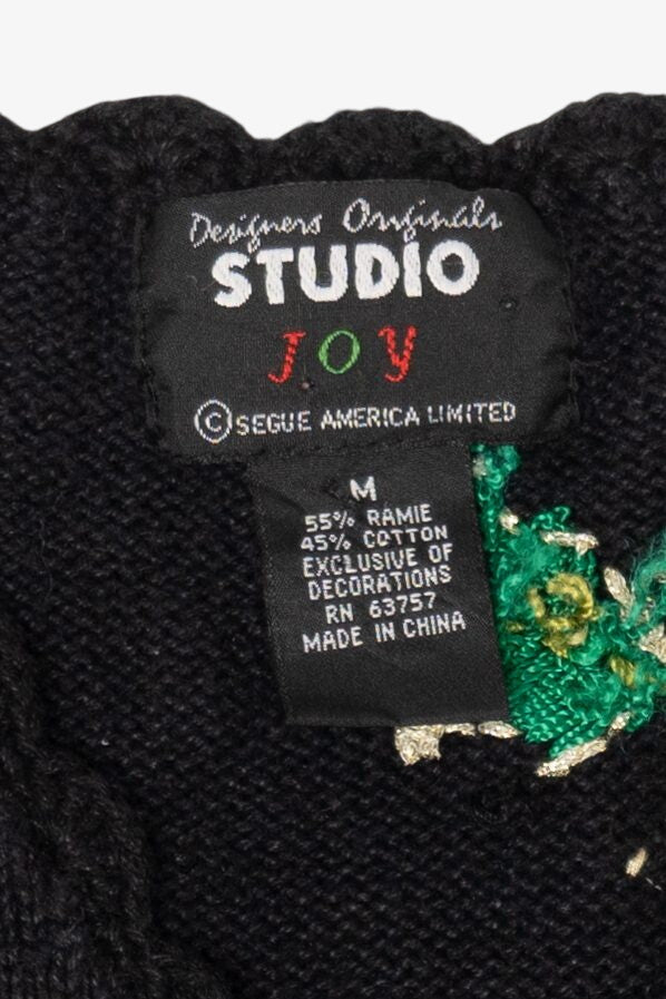 Vintage Black Studio Joy Poinsettias Ugly Christmas Vest (1990s)