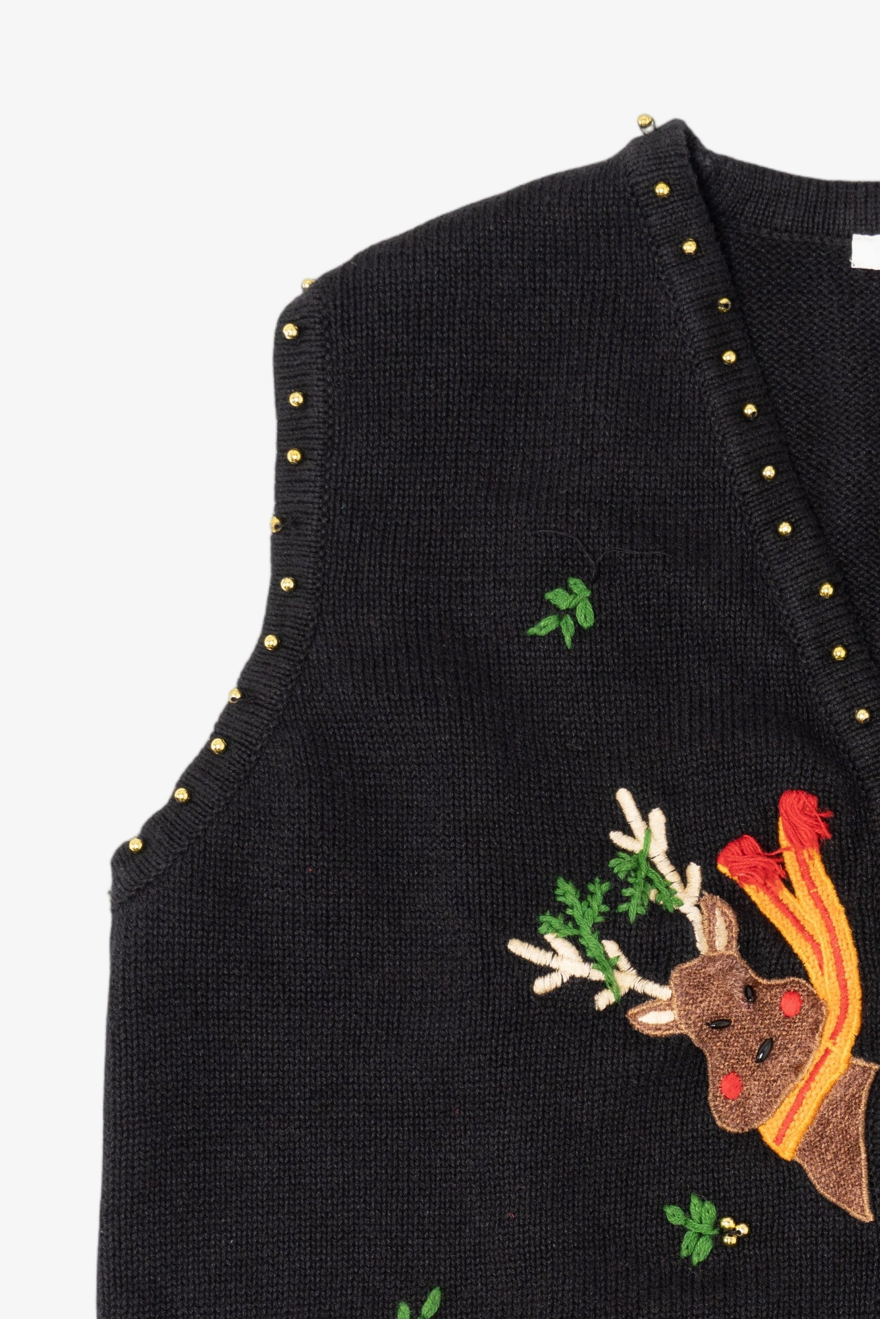 Vintage Black Mercer Street Studio Reindeer Ugly Christmas Vest (1990s)