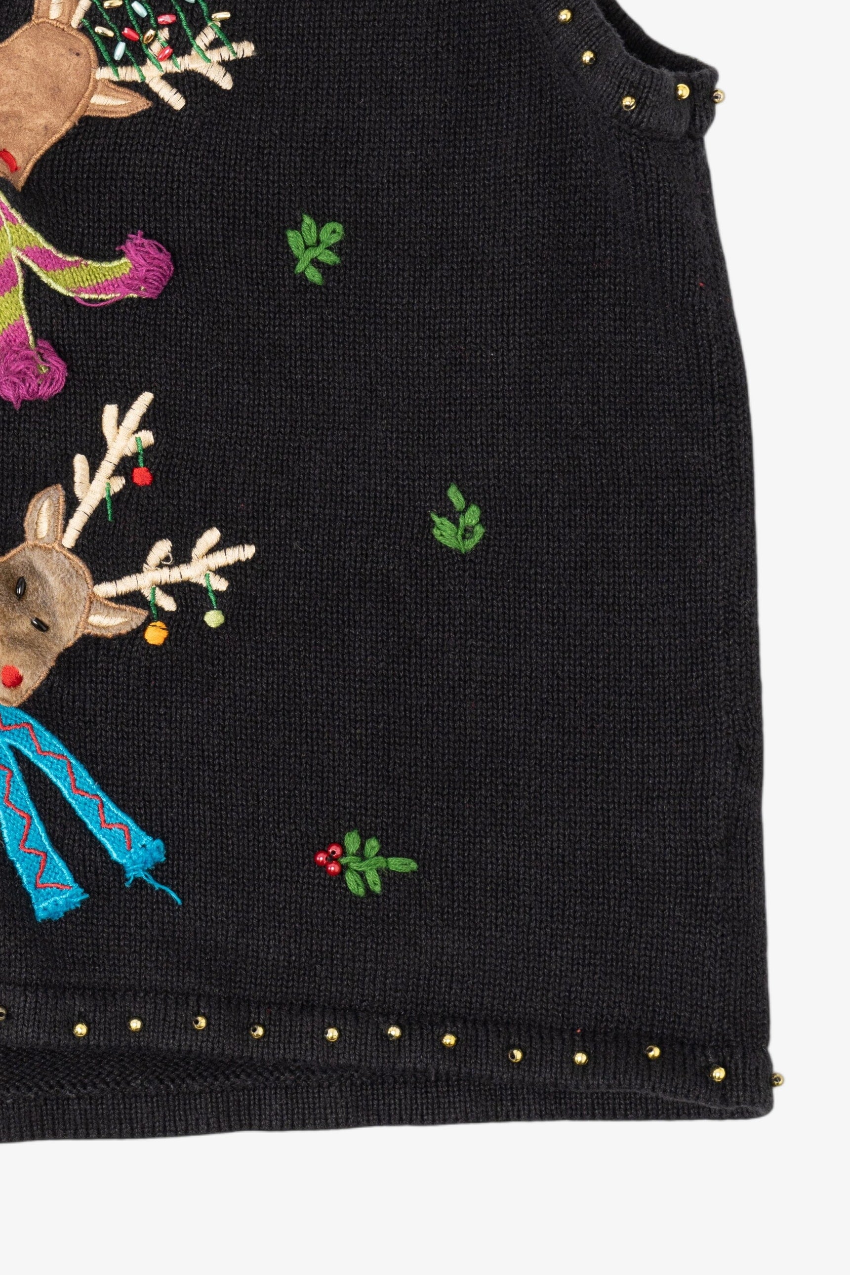 Vintage Black Mercer Street Studio Reindeer Ugly Christmas Vest (1990s)