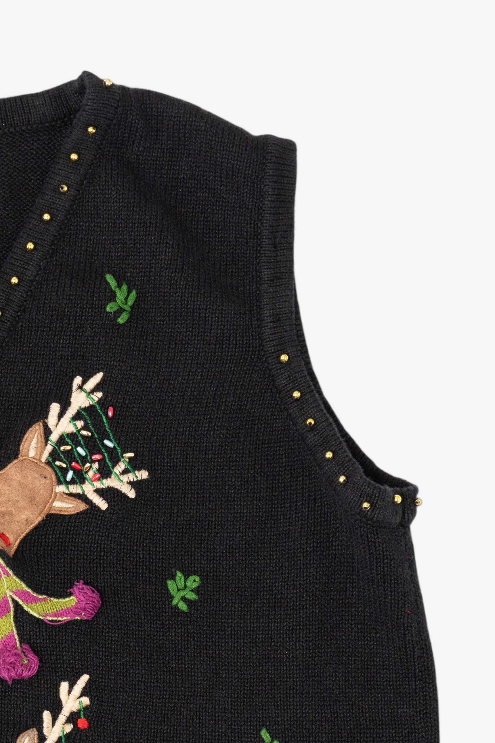 Vintage Black Mercer Street Studio Reindeer Ugly Christmas Vest (1990s)