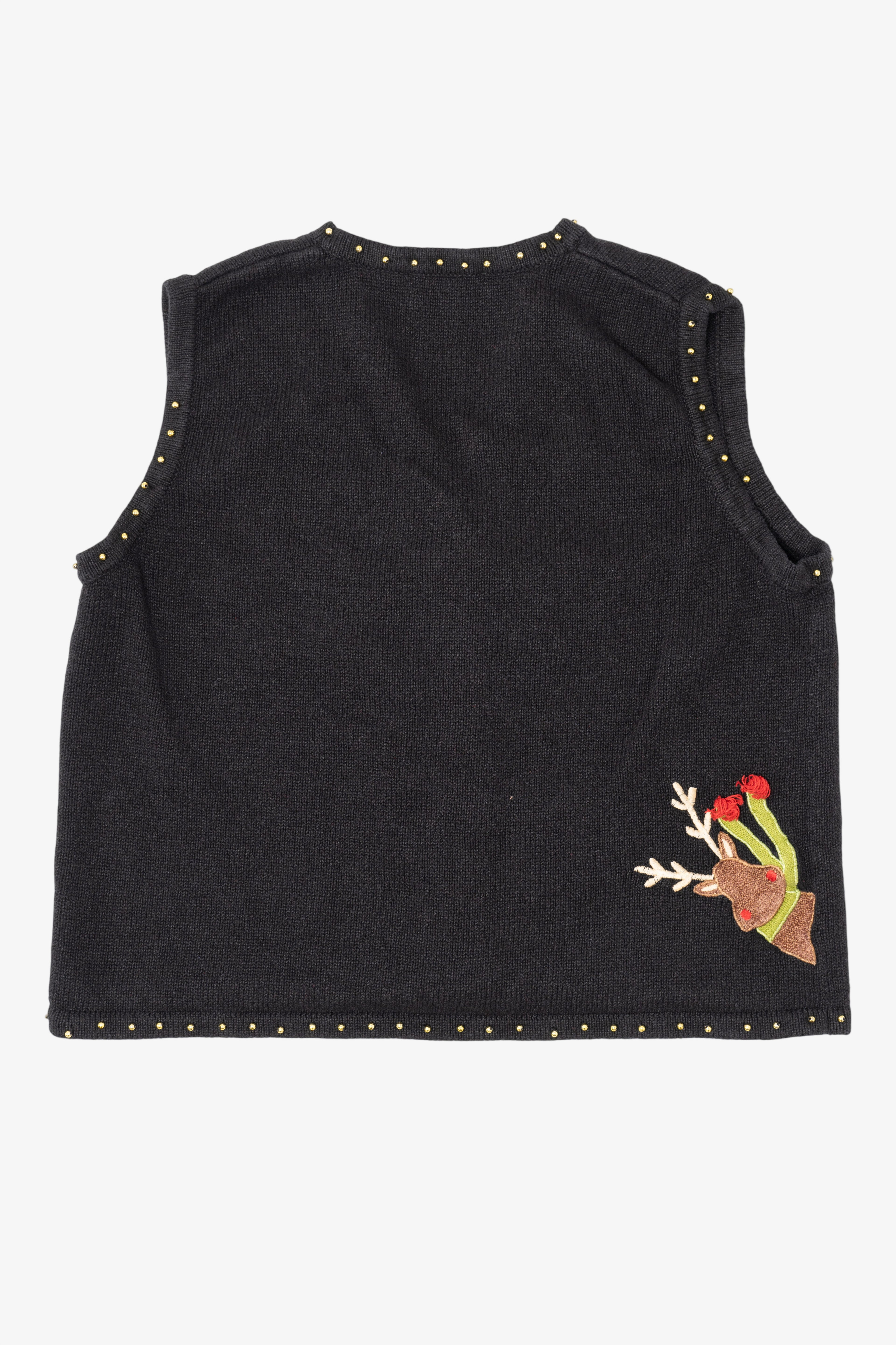 Vintage Black Mercer Street Studio Reindeer Ugly Christmas Vest (1990s)