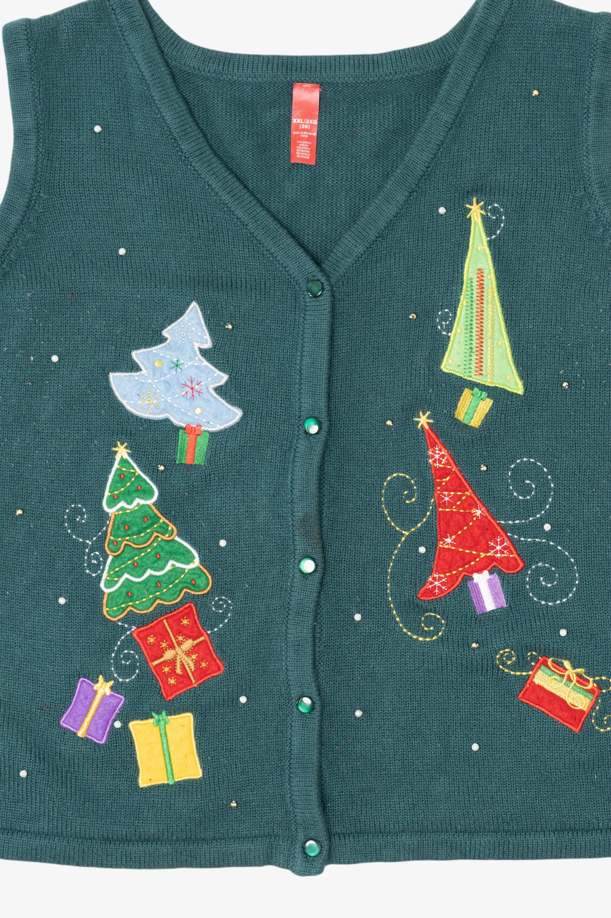 Vintage Green Trees And Presents Ugly Christmas Vest (2000s)