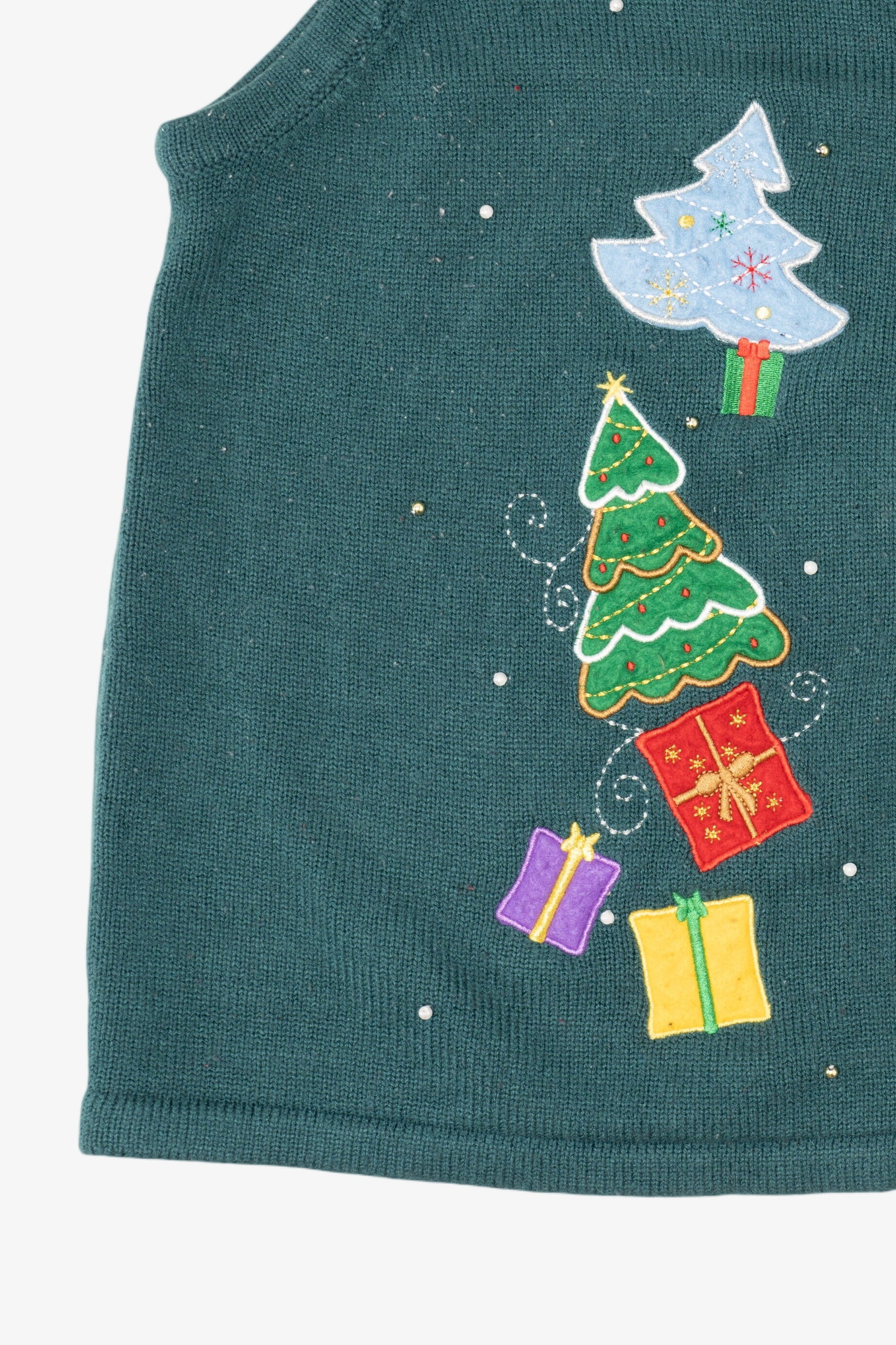 Vintage Green Trees And Presents Ugly Christmas Vest (2000s)