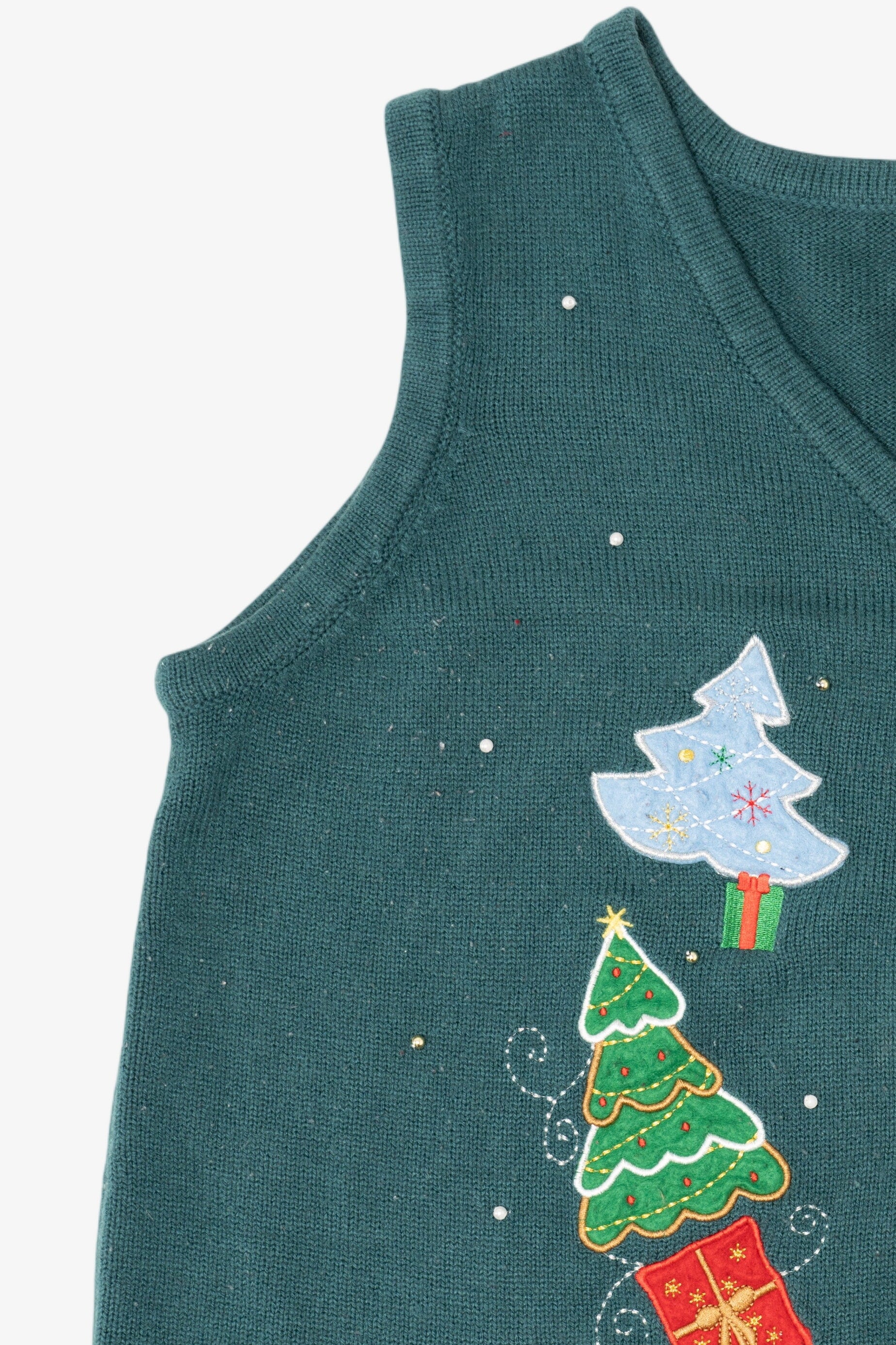 Vintage Green Trees And Presents Ugly Christmas Vest (2000s)