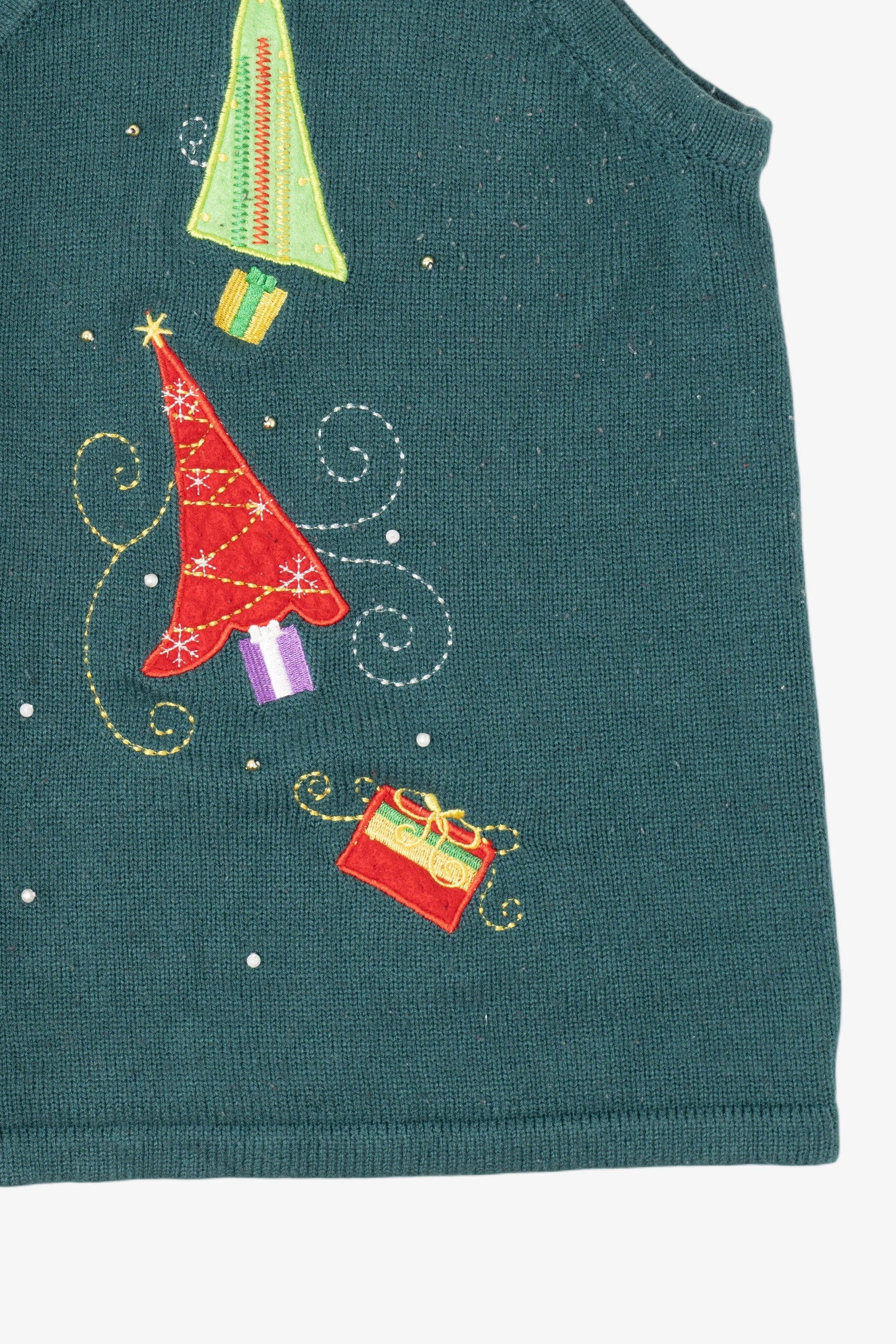 Vintage Green Trees And Presents Ugly Christmas Vest (2000s)