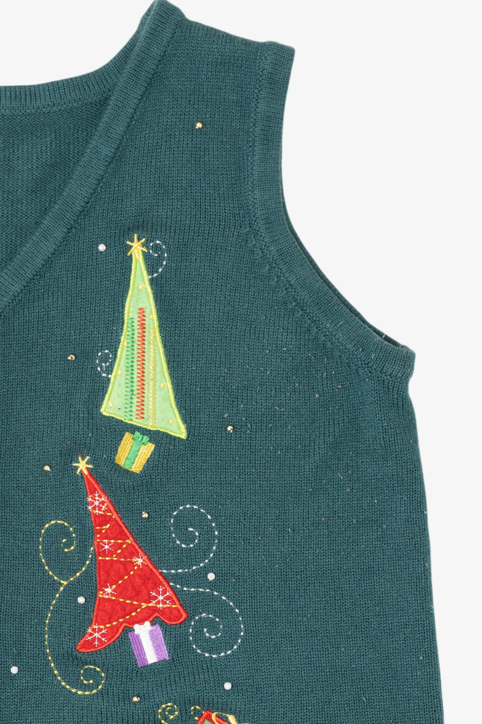 Vintage Green Trees And Presents Ugly Christmas Vest (2000s)