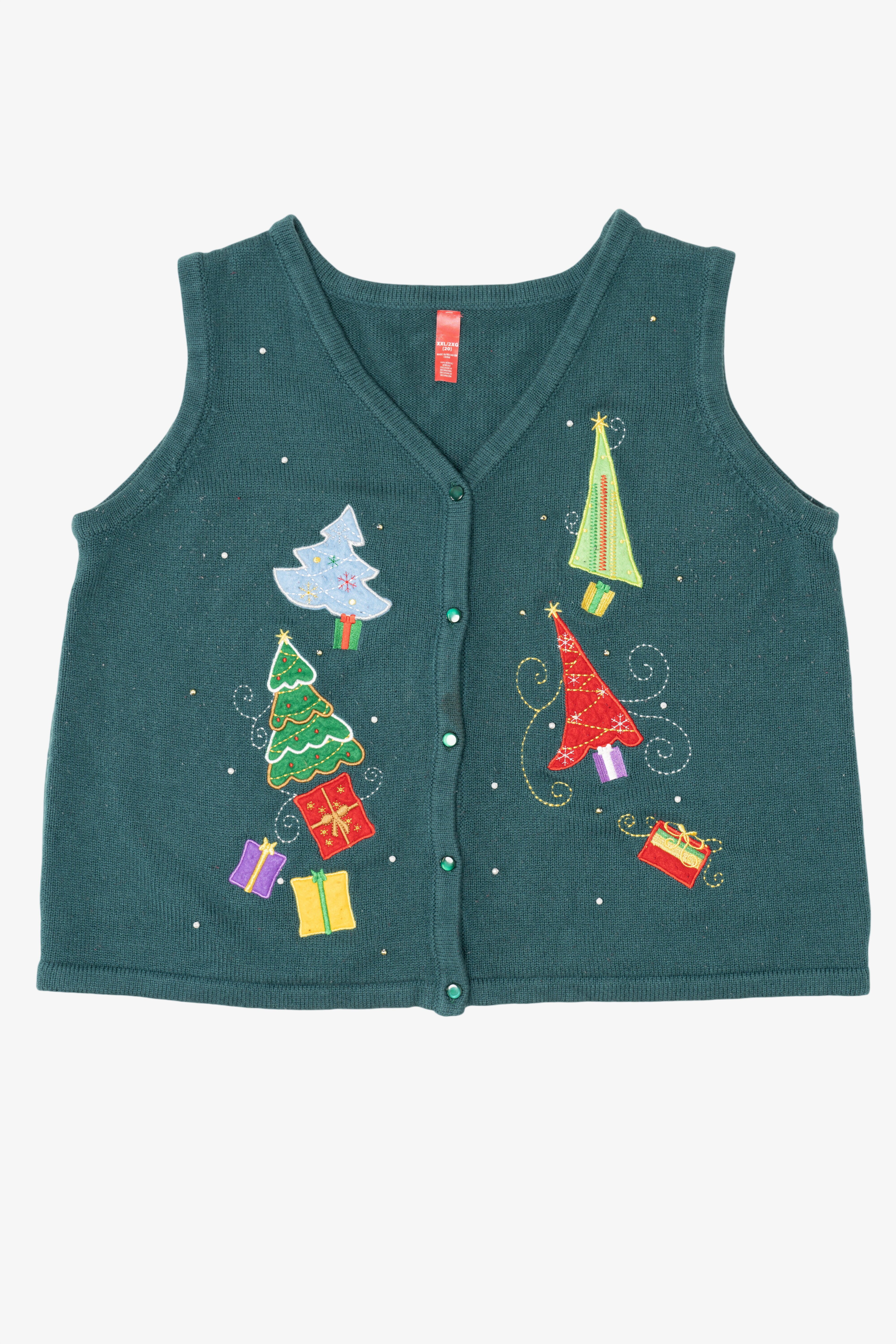 Vintage Green Trees And Presents Ugly Christmas Vest (2000s)