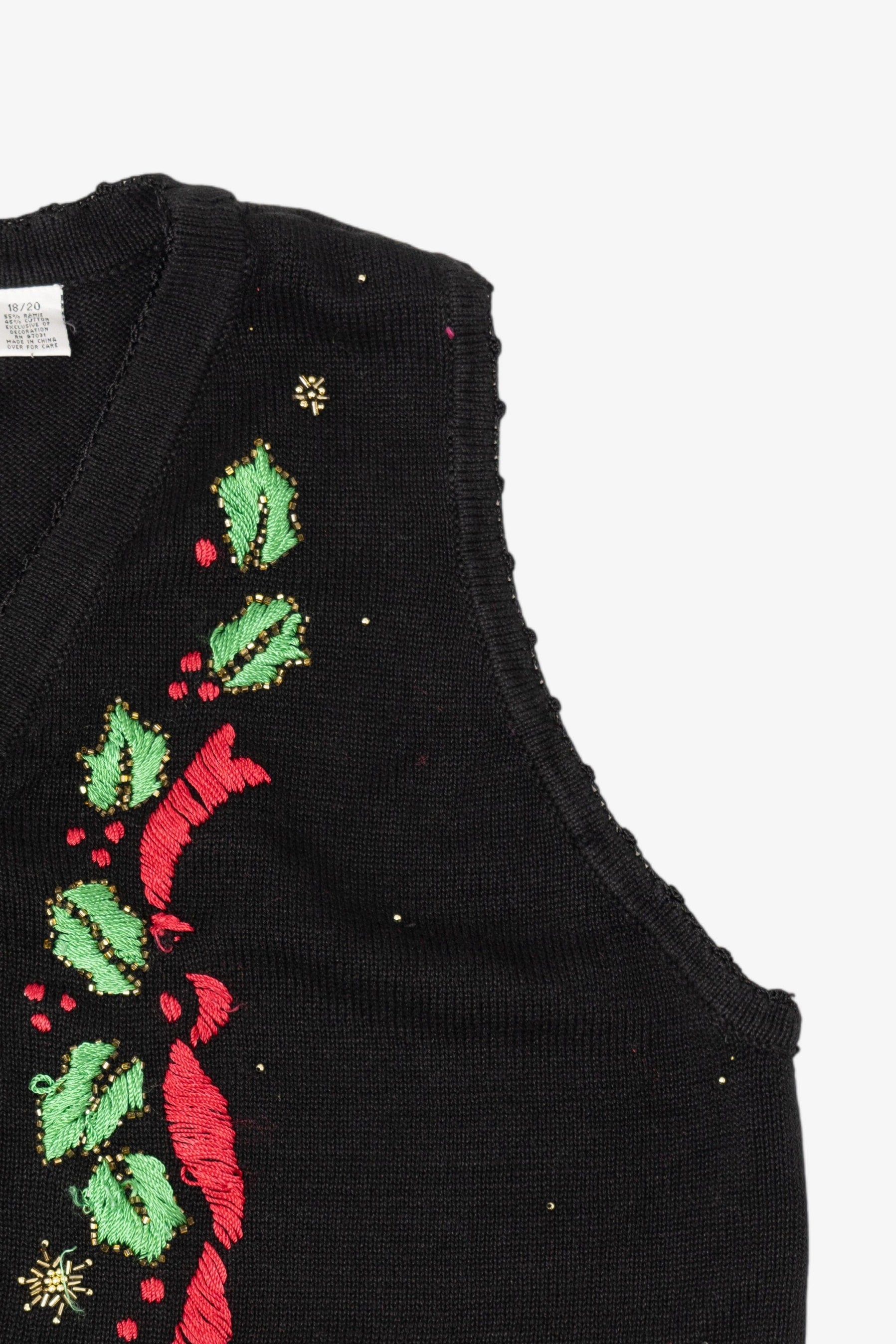 Vintage Black Arriviste Holly Ugly Christmas Vest (1990s)