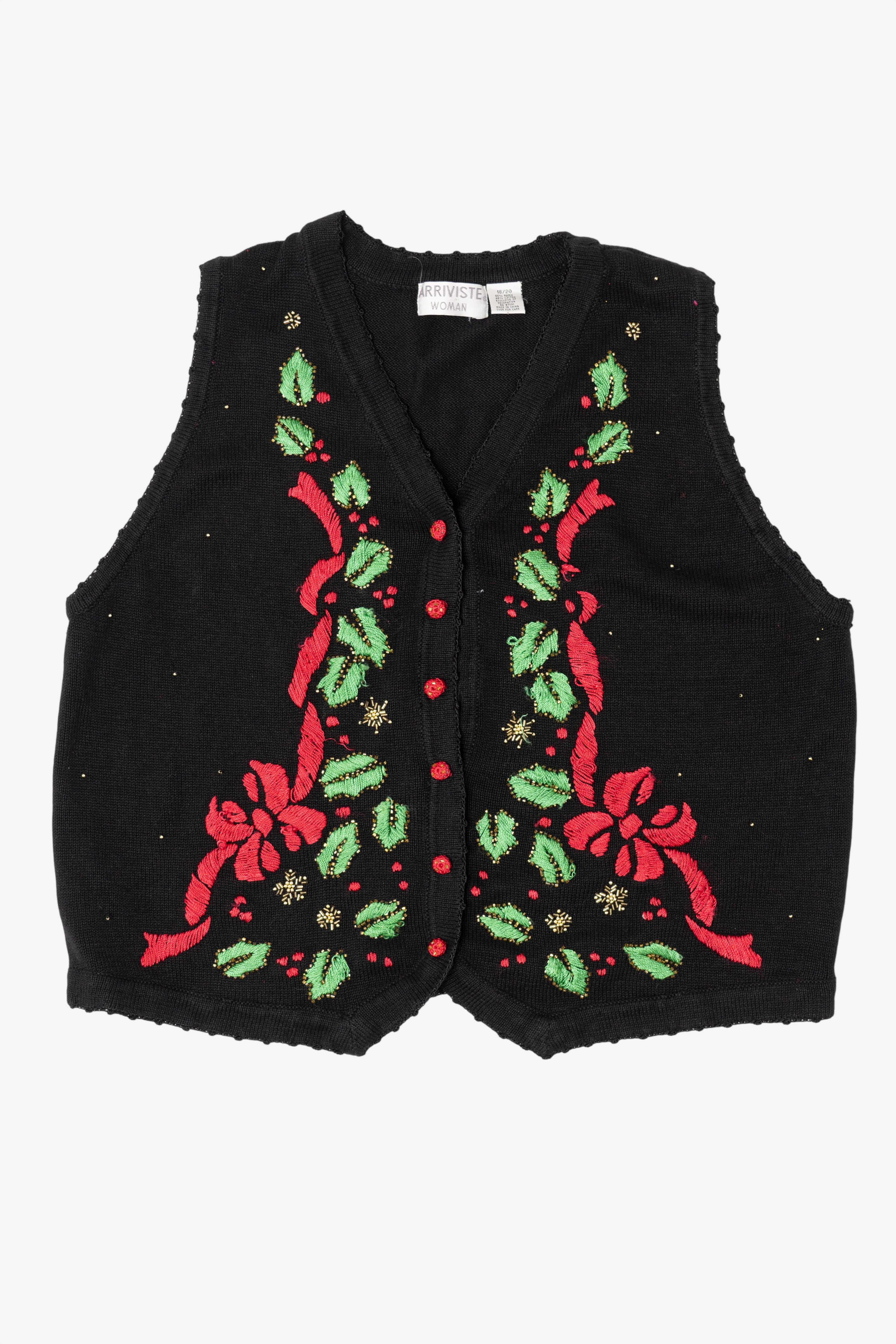 Vintage Black Arriviste Holly Ugly Christmas Vest (1990s)