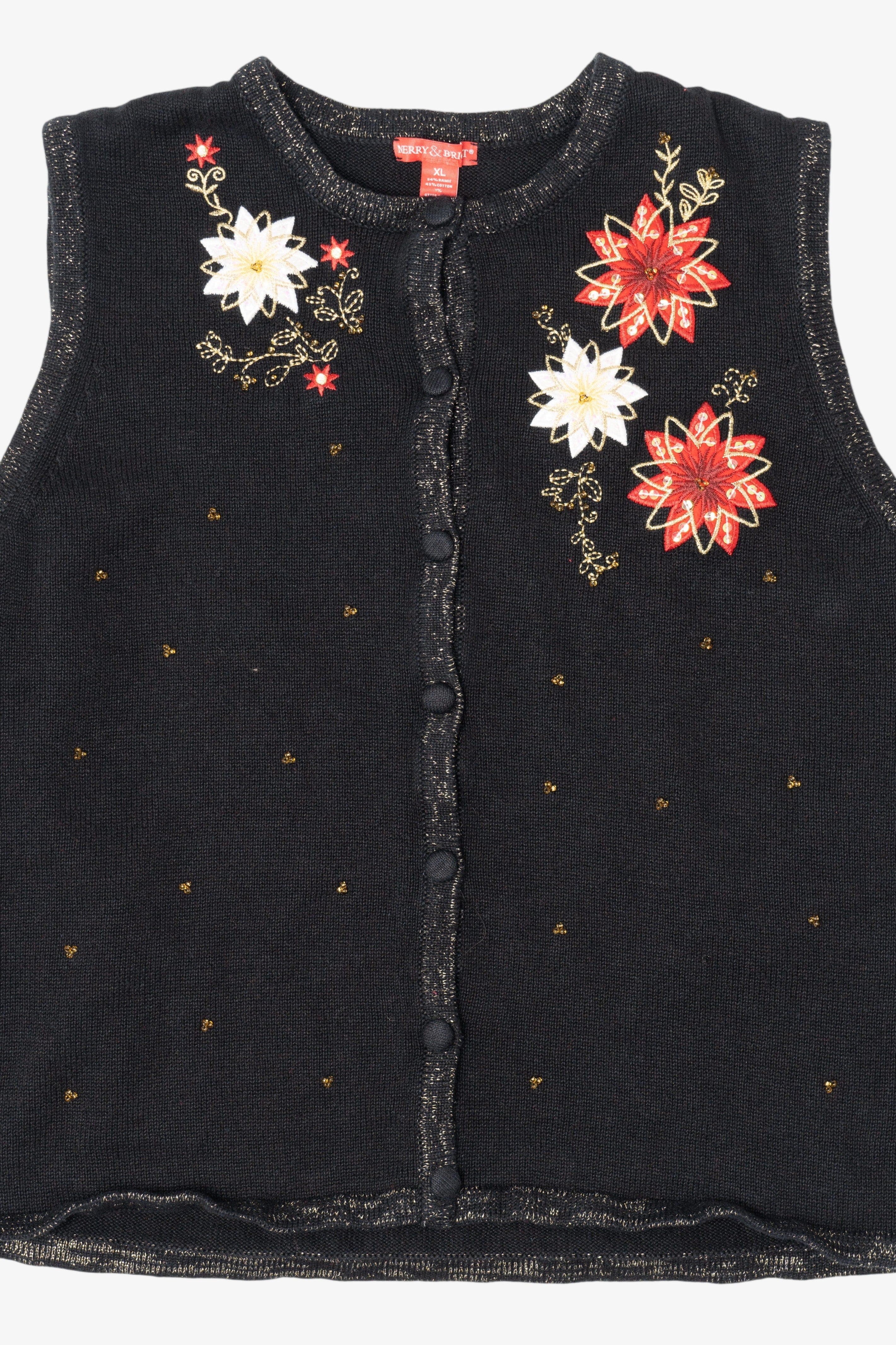 Vintage Black Merry & Bright Flowers Ugly Christmas Vest (2000s)