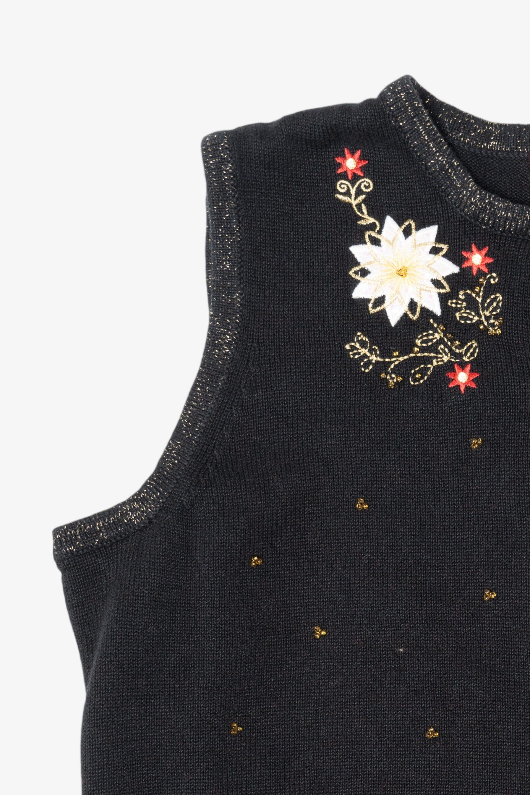 Vintage Black Merry & Bright Flowers Ugly Christmas Vest (2000s)