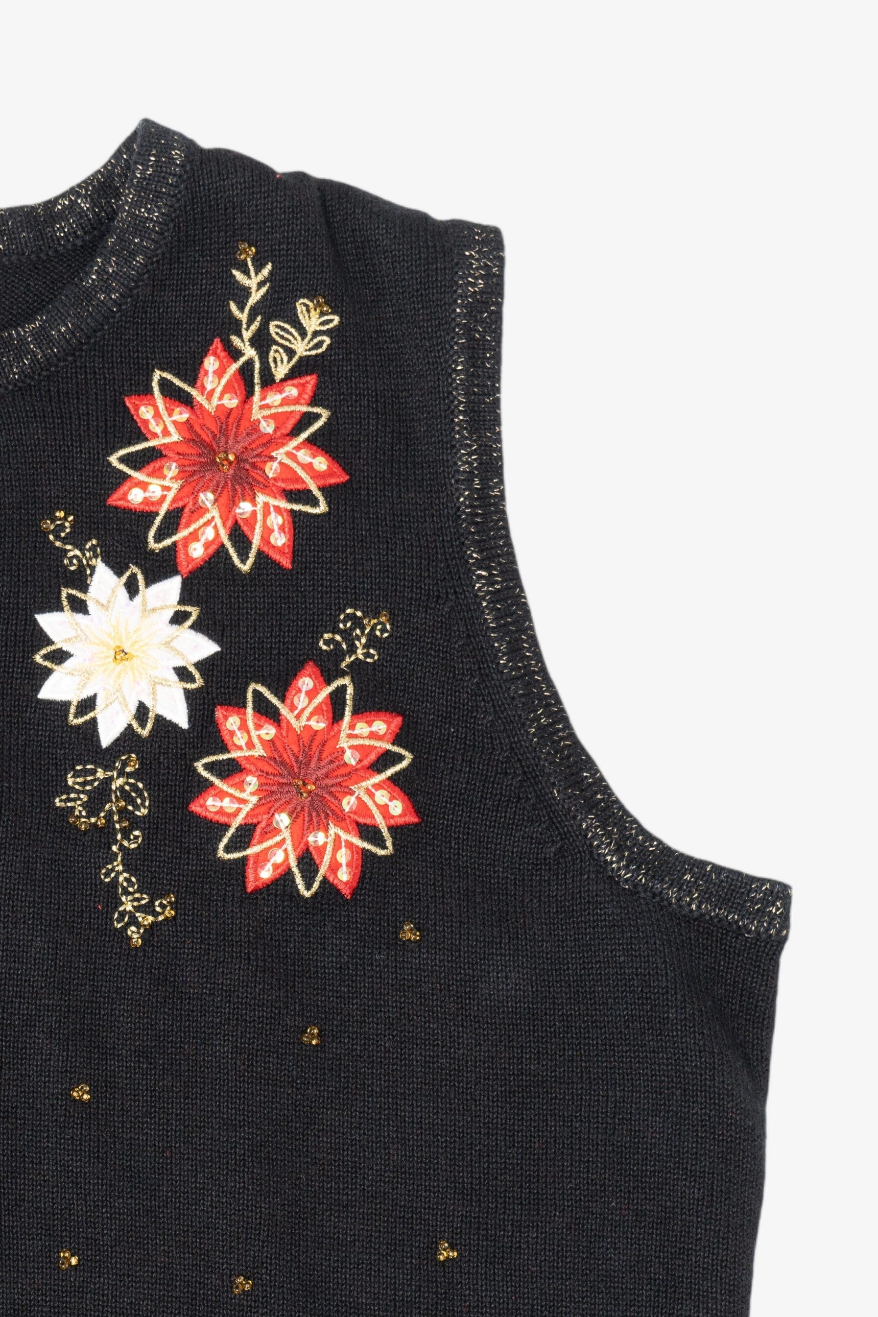 Vintage Black Merry & Bright Flowers Ugly Christmas Vest (2000s)
