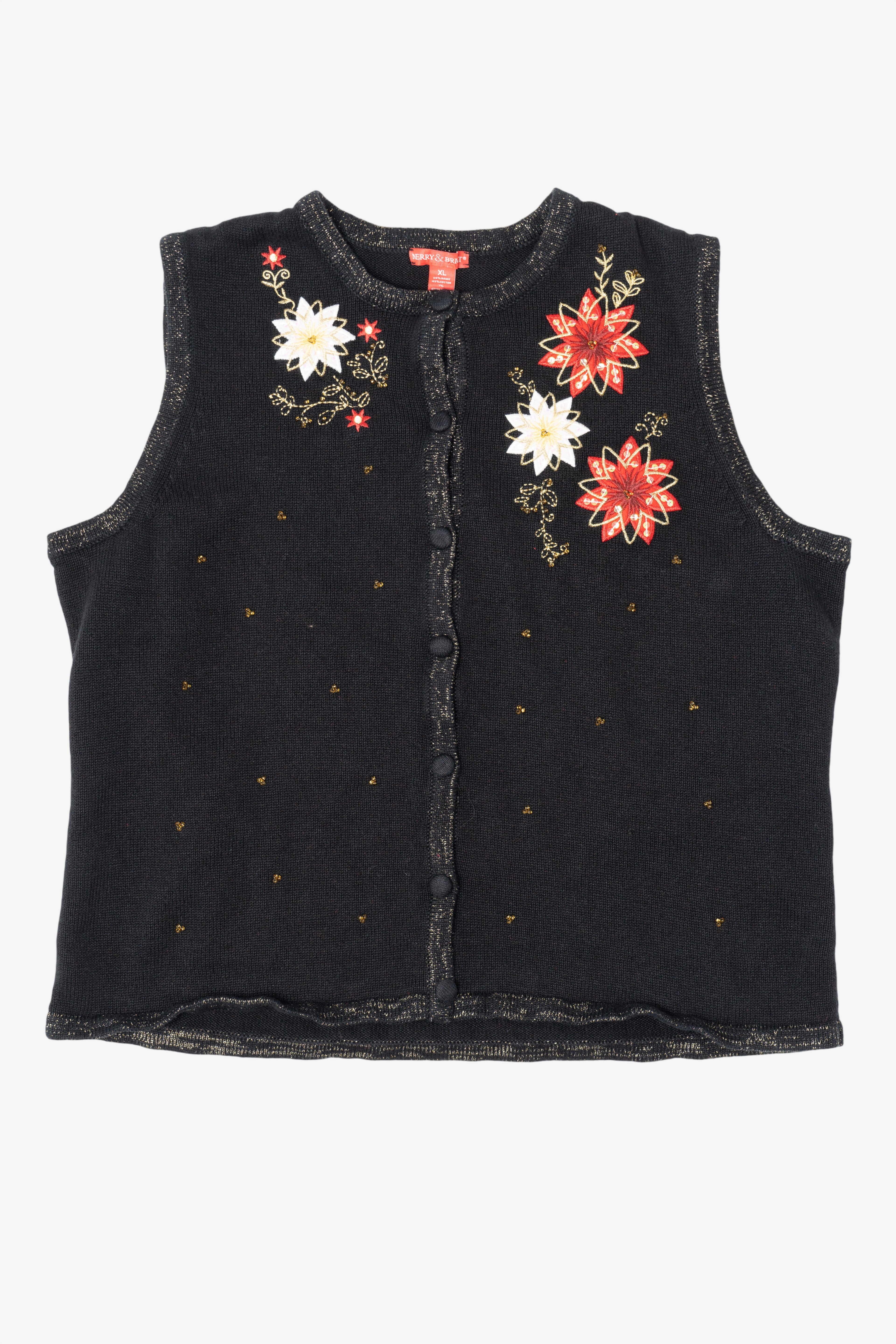 Vintage Black Merry & Bright Flowers Ugly Christmas Vest (2000s)