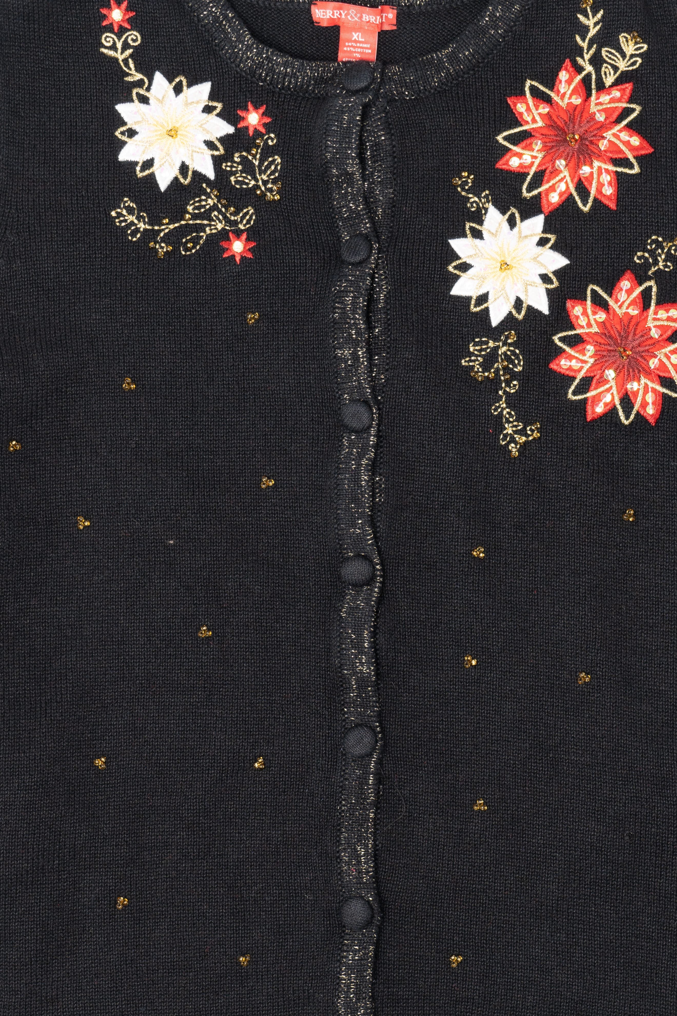 Vintage Black Merry & Bright Flowers Ugly Christmas Vest (2000s)