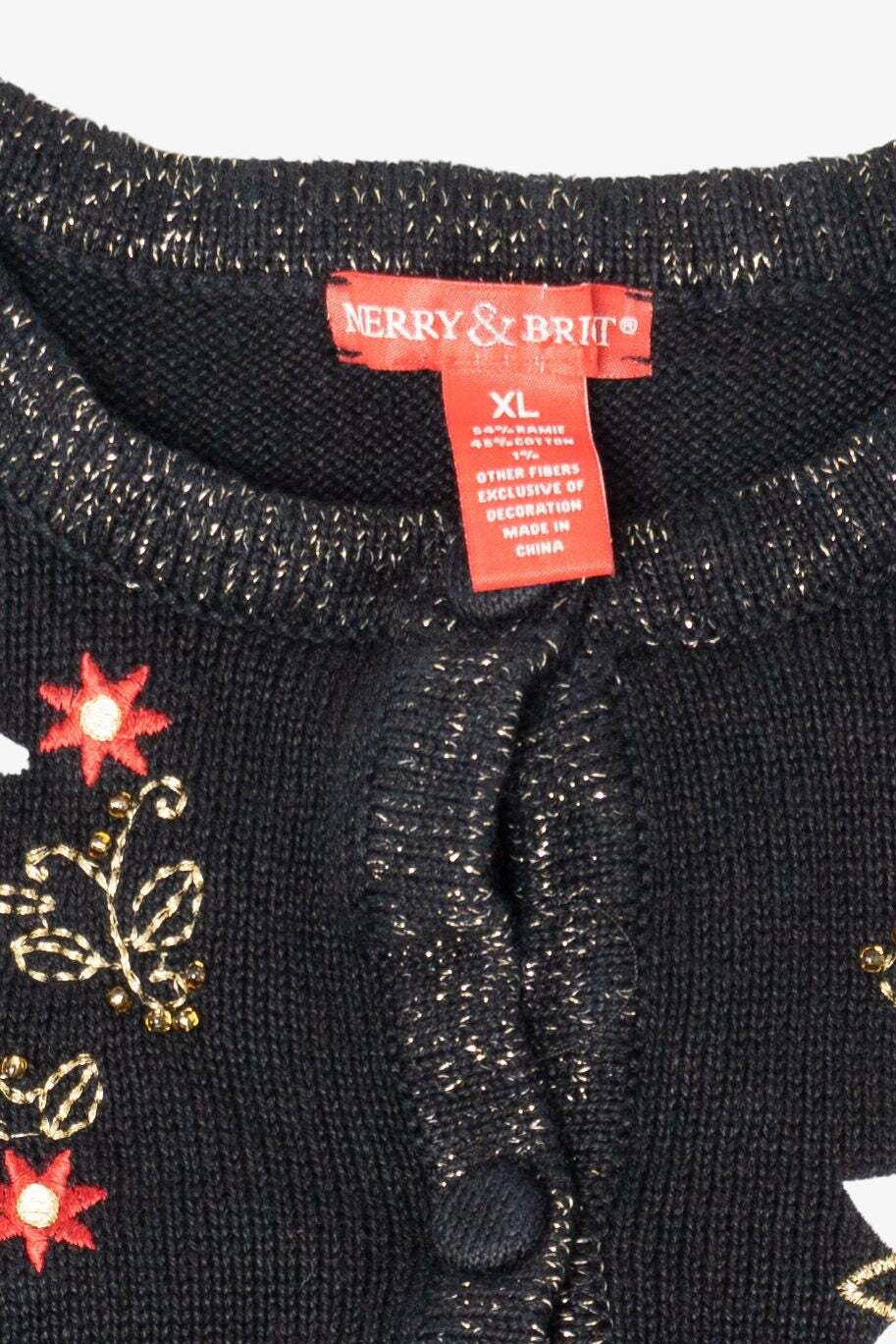 Vintage Black Merry & Bright Flowers Ugly Christmas Vest (2000s)