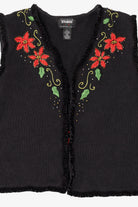 Vintage Black Studio Joy Poinsettias Ugly Christmas Vest (1990s)