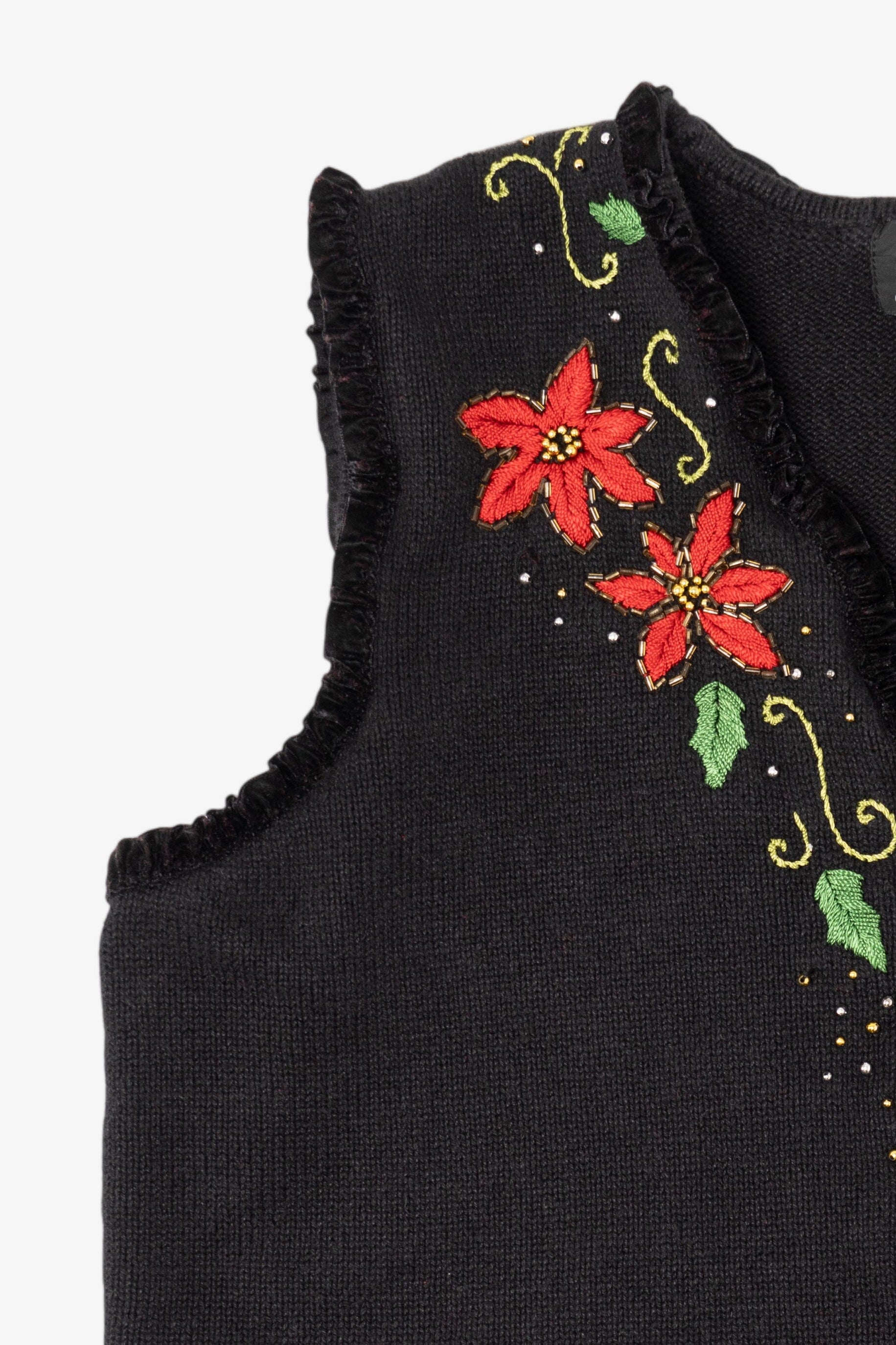 Vintage Black Studio Joy Poinsettias Ugly Christmas Vest (1990s)