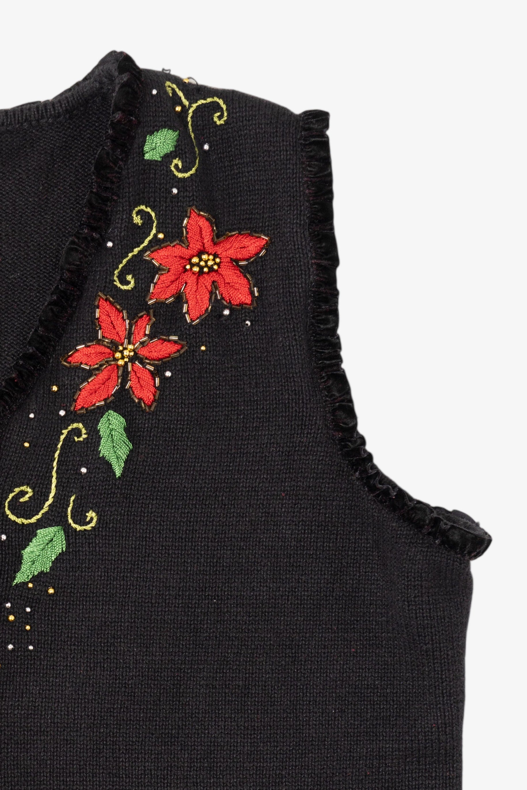 Vintage Black Studio Joy Poinsettias Ugly Christmas Vest (1990s)