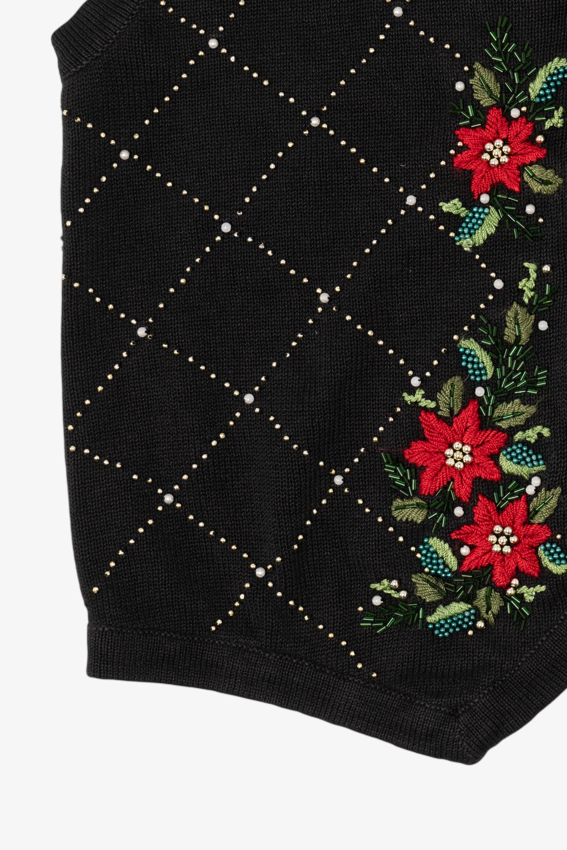 Vintage Black Victoria Jones Poinsettias Ugly Christmas Vest (1990s)