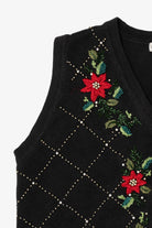 Vintage Black Victoria Jones Poinsettias Ugly Christmas Vest (1990s)