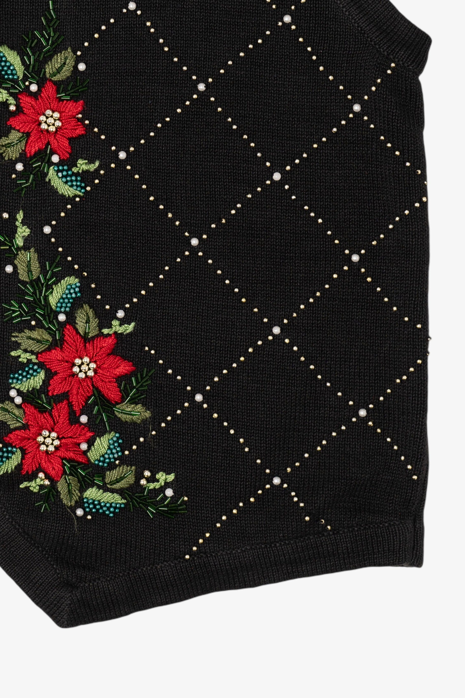 Vintage Black Victoria Jones Poinsettias Ugly Christmas Vest (1990s)