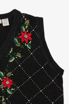 Vintage Black Victoria Jones Poinsettias Ugly Christmas Vest (1990s)