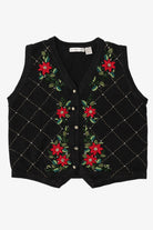 Vintage Black Victoria Jones Poinsettias Ugly Christmas Vest (1990s)