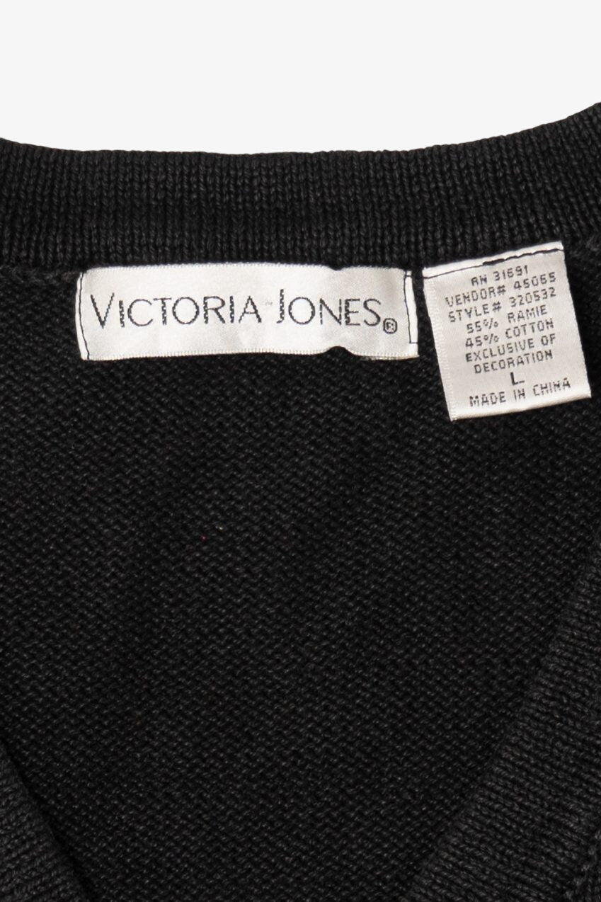 Vintage Black Victoria Jones Poinsettias Ugly Christmas Vest (1990s)
