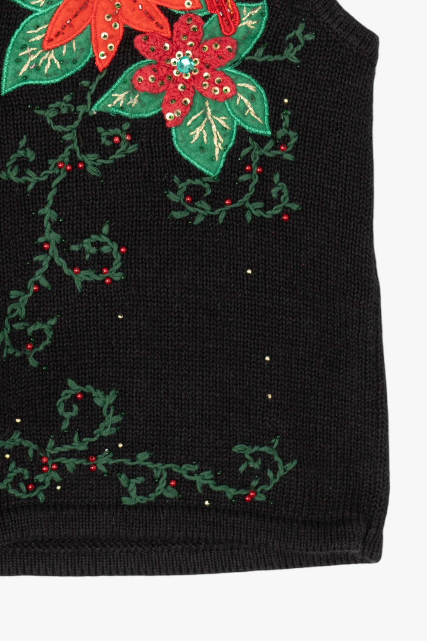 Vintage Black Cardinals And Poinsettias Ugly Christmas Vest (2000s)