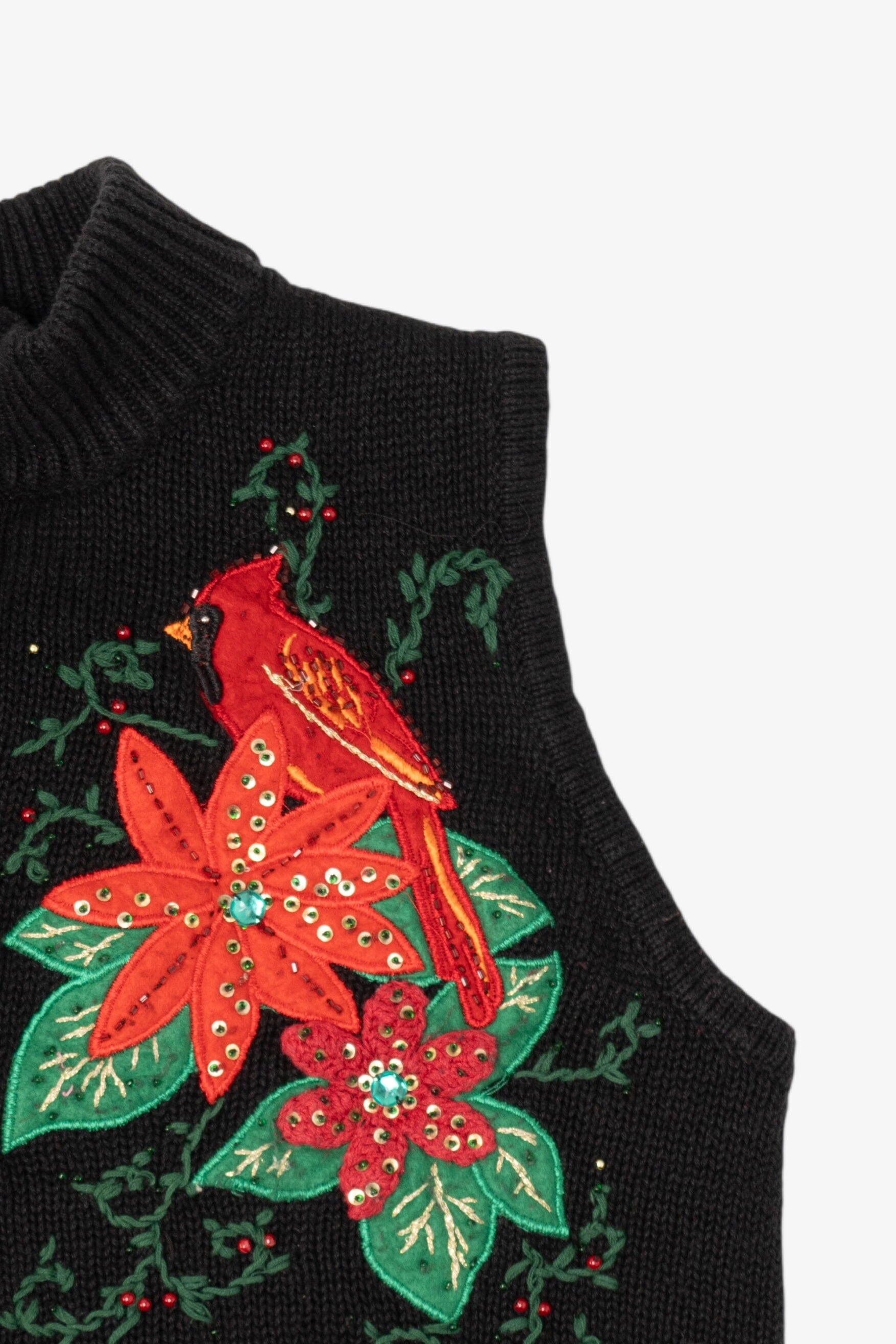 Vintage Black Cardinals And Poinsettias Ugly Christmas Vest (2000s)