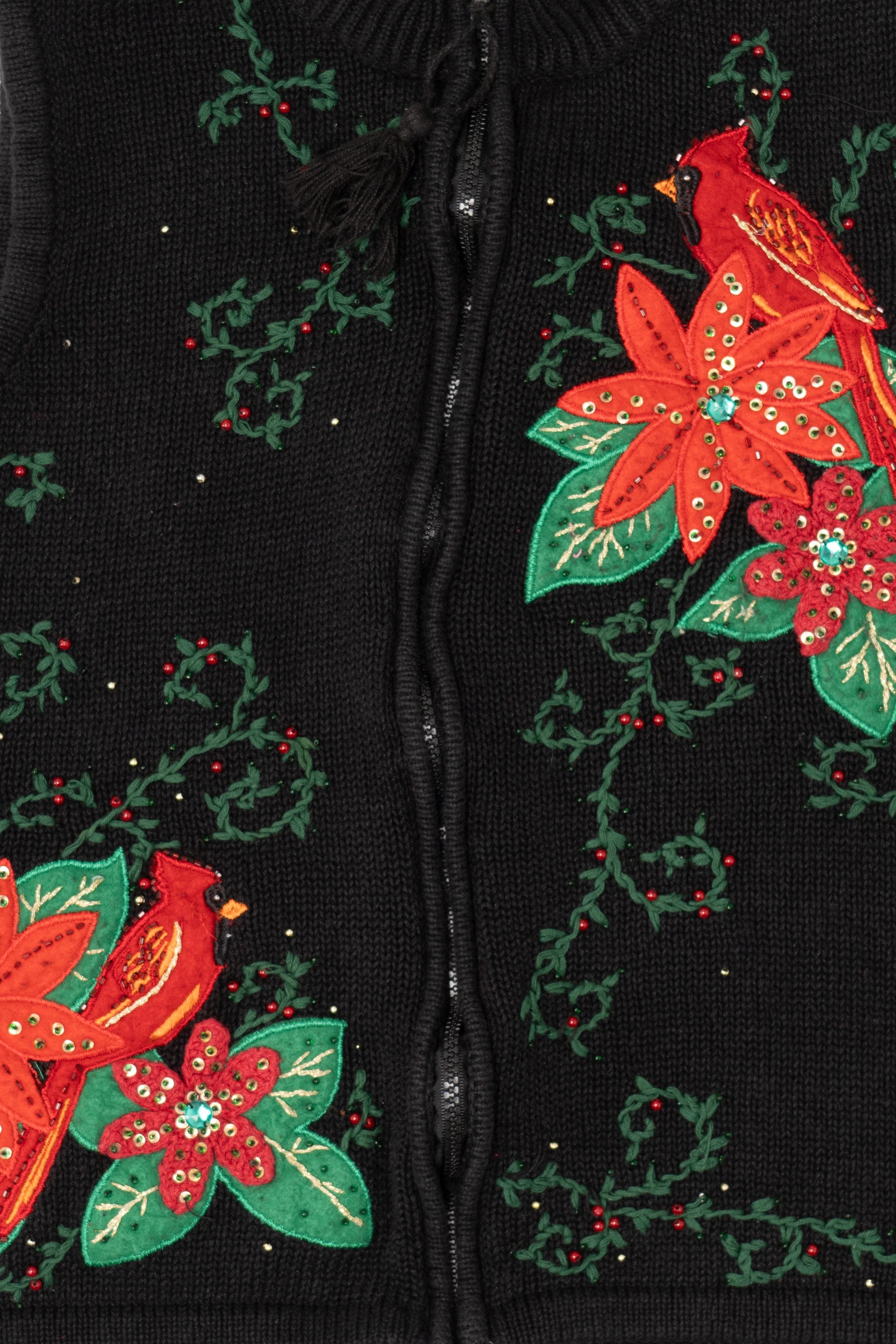 Vintage Black Cardinals And Poinsettias Ugly Christmas Vest (2000s)