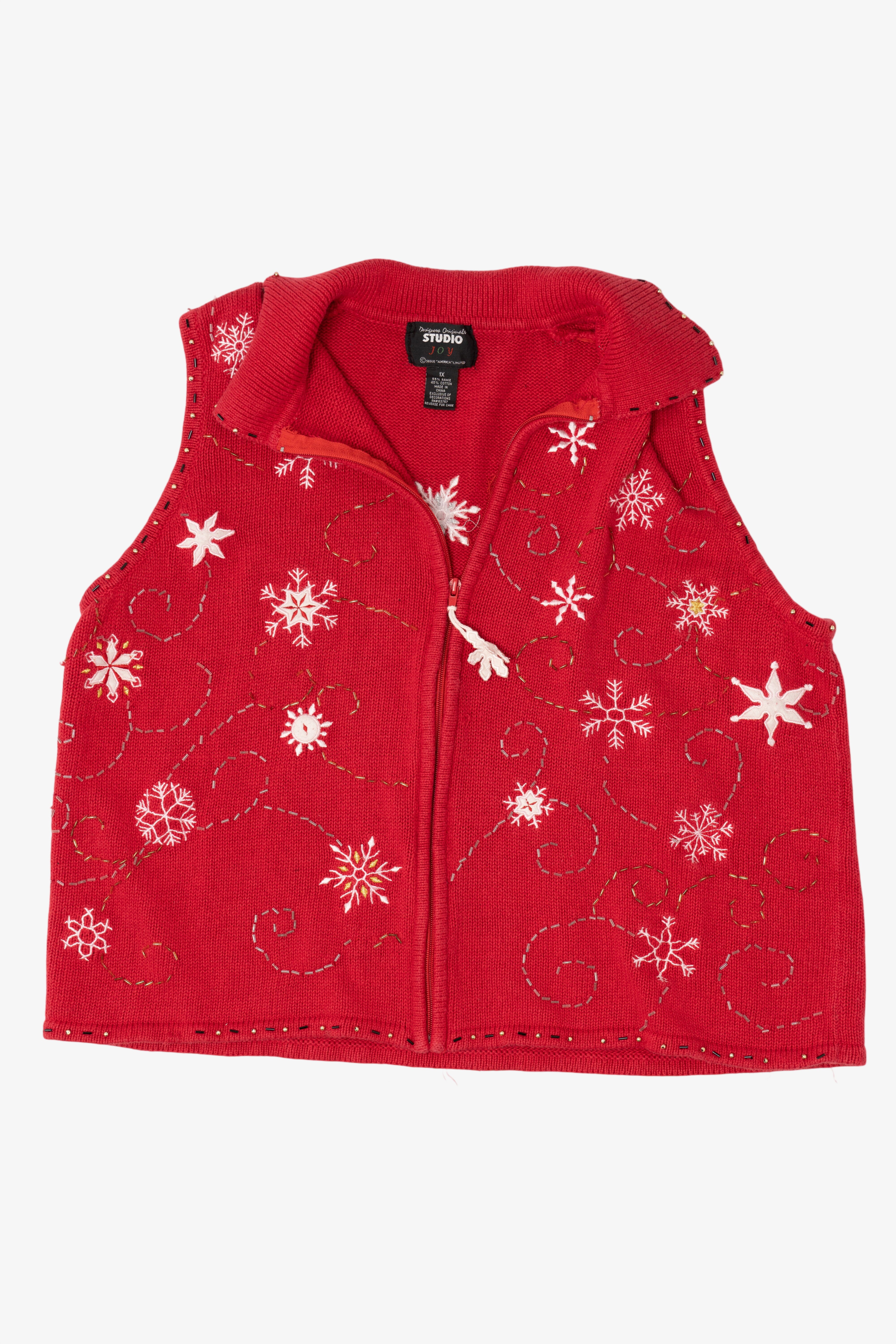 Vintage Red Studio Joy Snowflakes Ugly Christmas Vest (1990s)