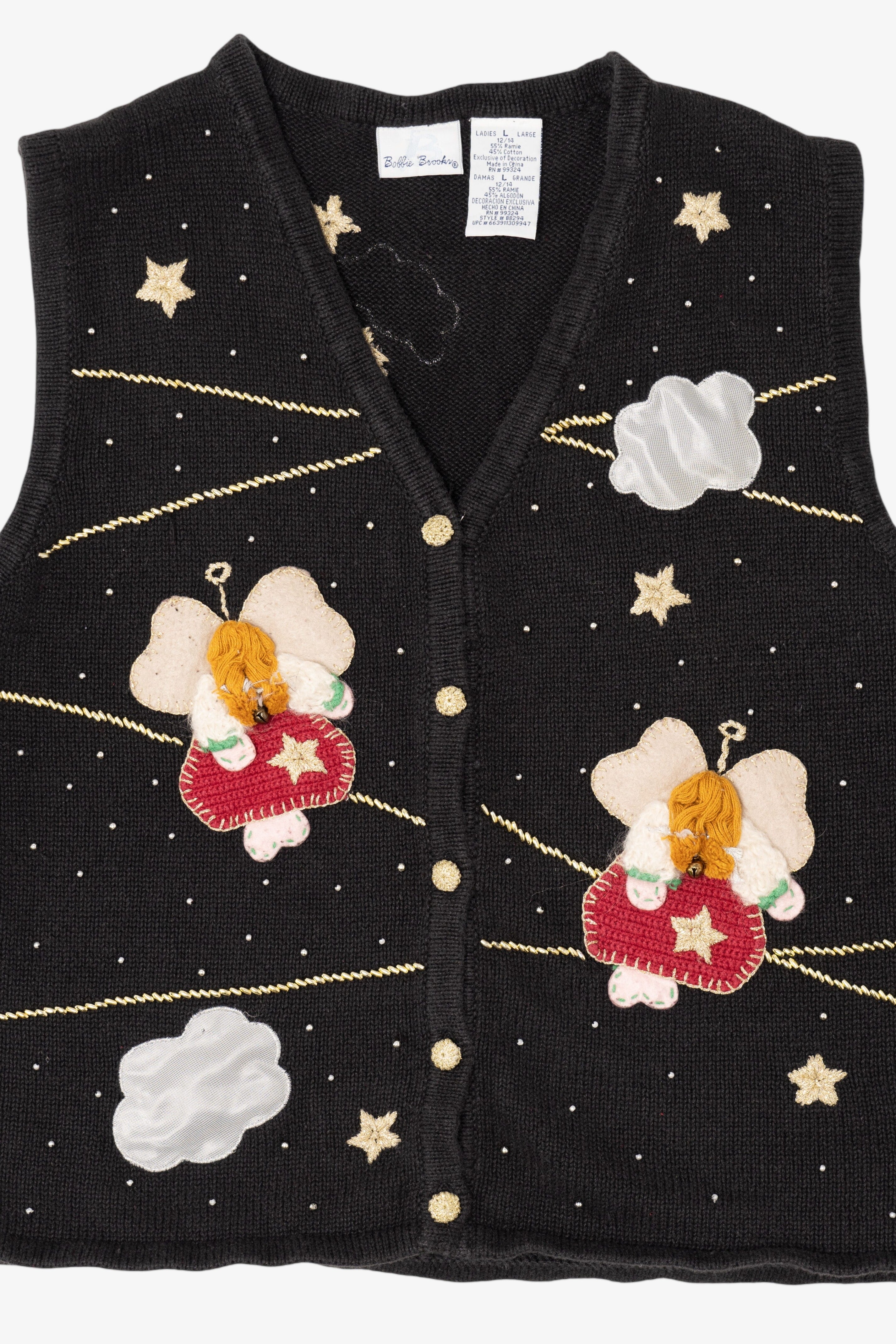 Vintage Black Bobbie Brooks Angels Ugly Christmas Vest (1990s)