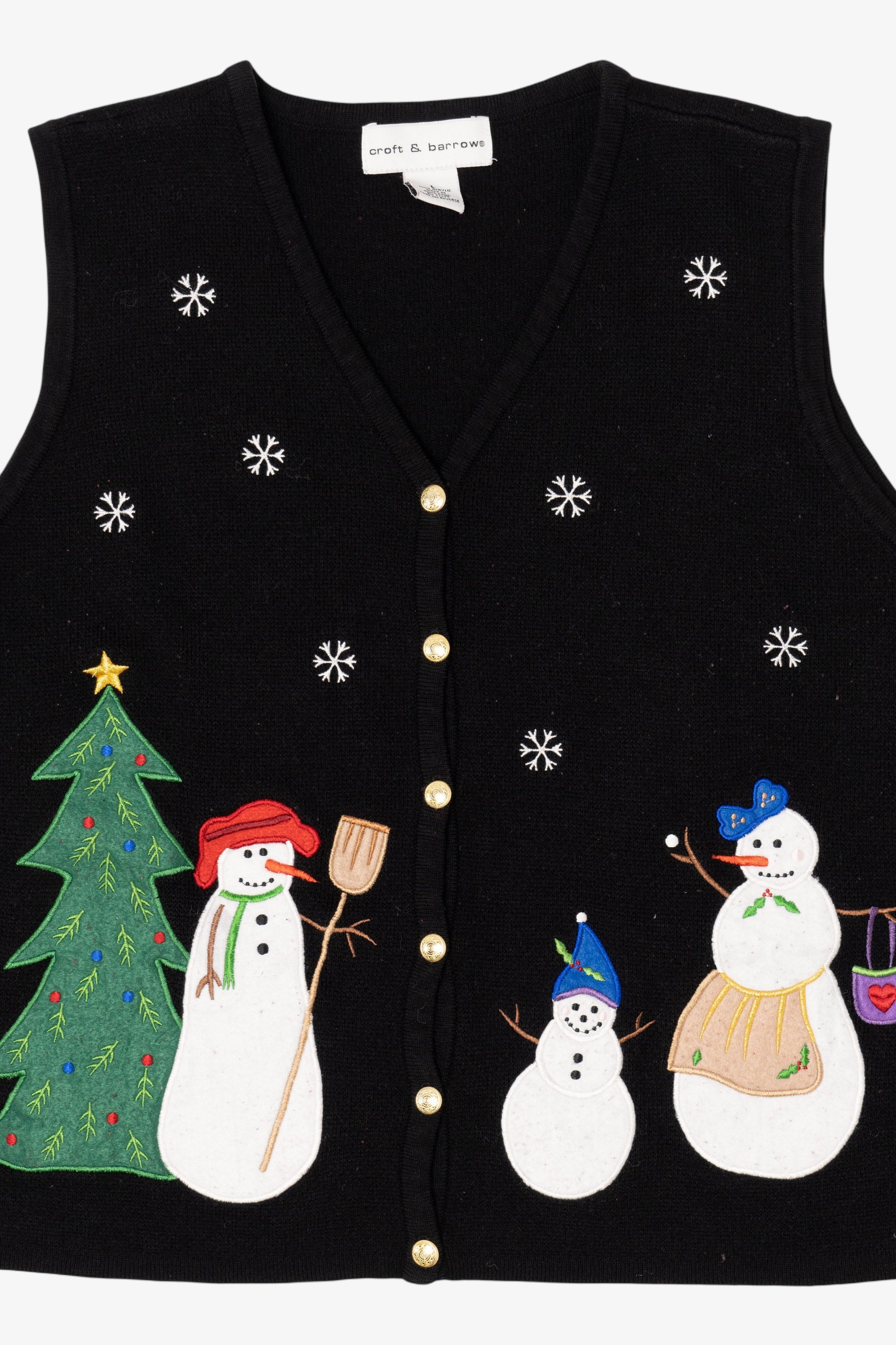 Vintage Black Croft & Barrow Snowmen Ugly Christmas Vest (2000s)