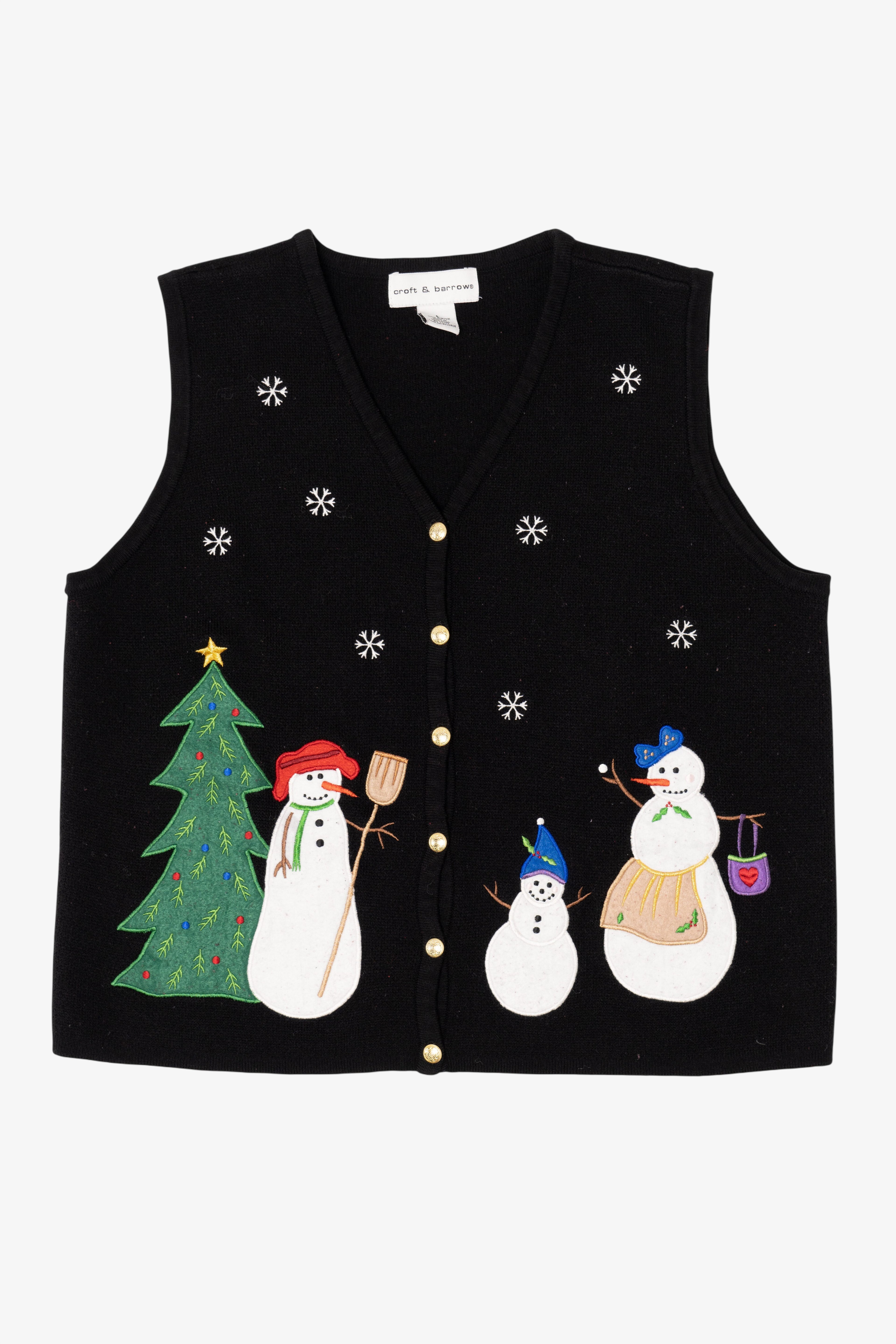 Vintage Black Croft & Barrow Snowmen Ugly Christmas Vest (2000s)