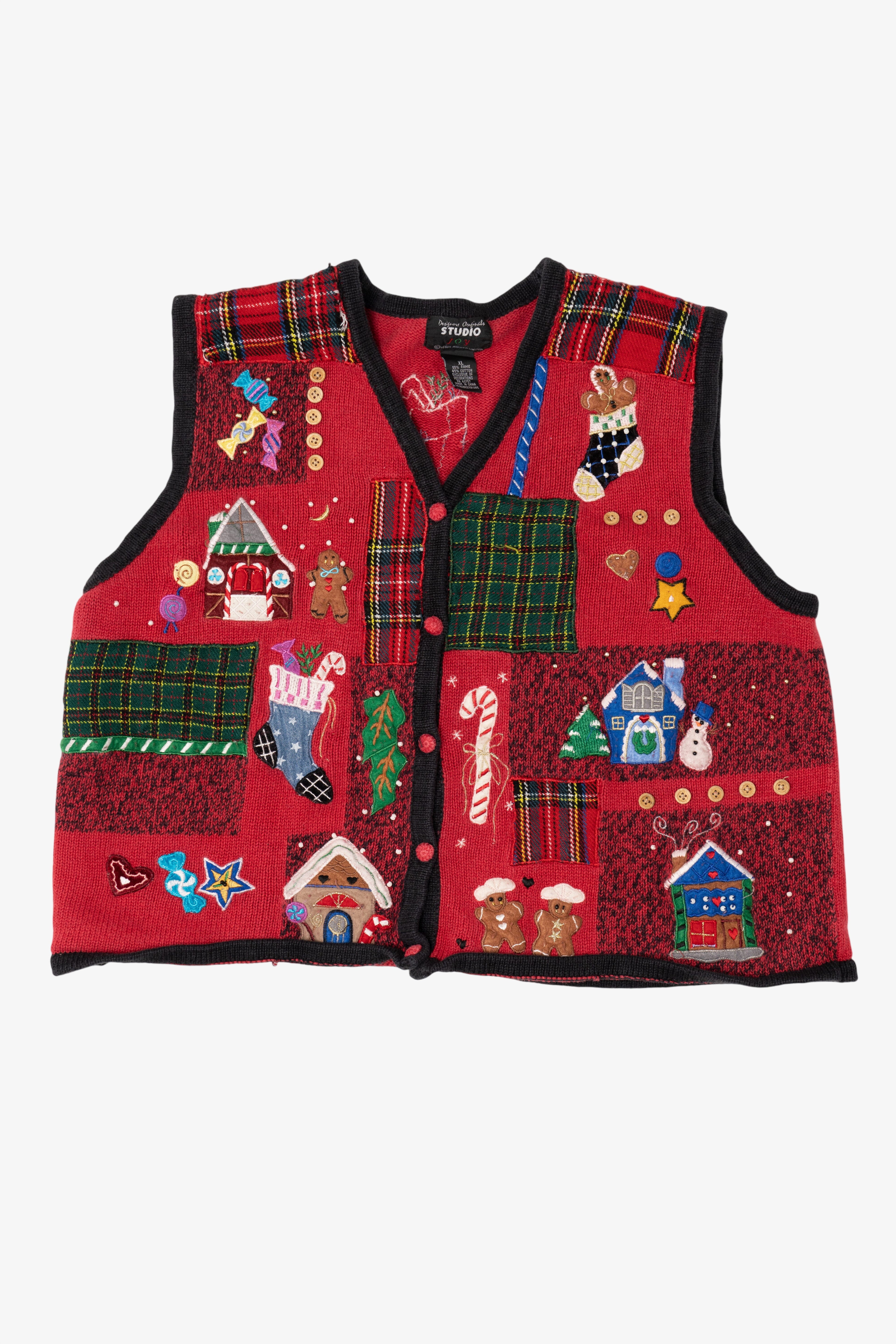 Vintage Red Patches Studio Joy Ugly Christmas Vest (1990s)