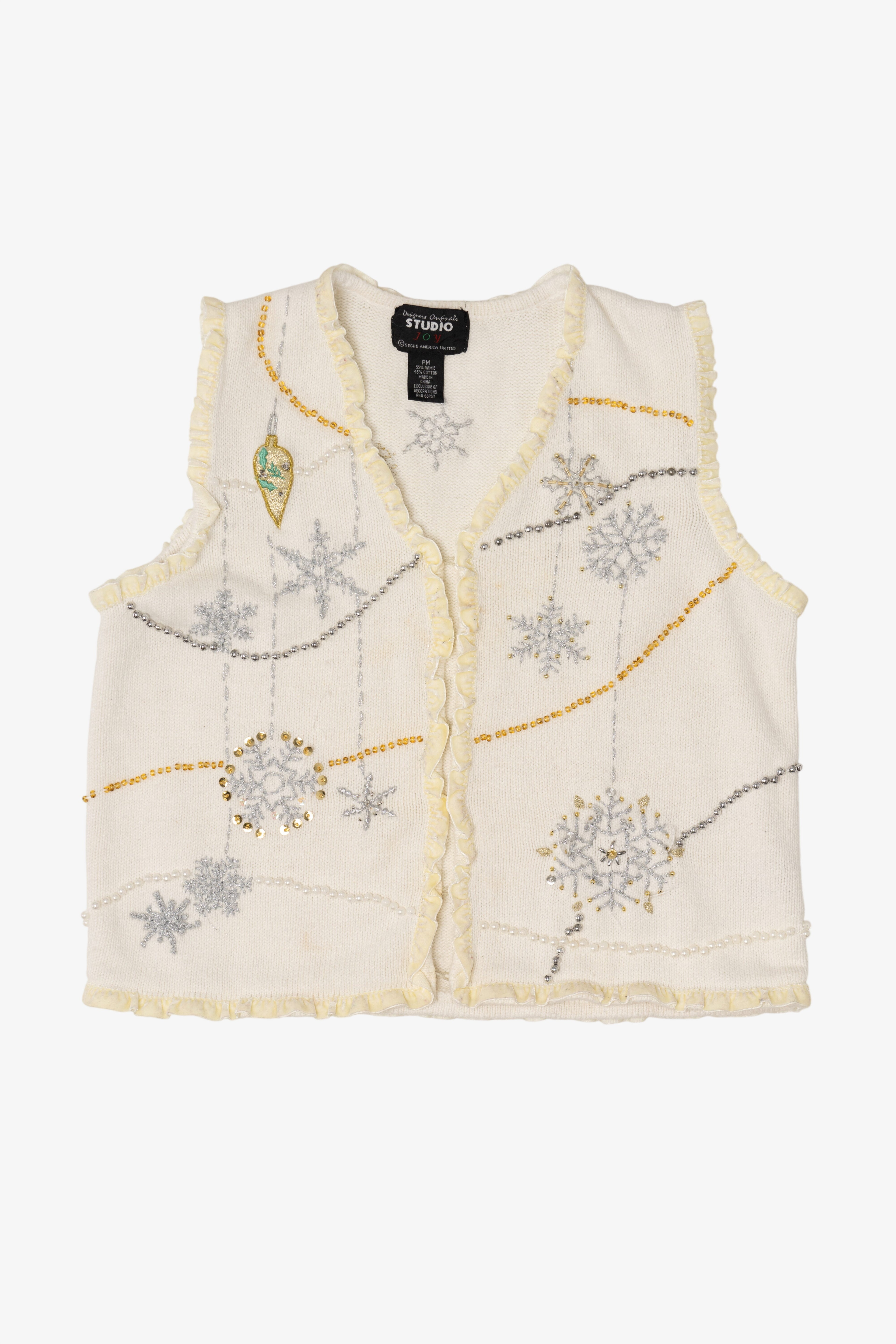 Vintage White Studio Joy Snowflakes Ugly Christmas Vest (1990s)