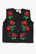Vintage Black Bobbie Brooks Flowers Ugly Christmas Vest (1990s)