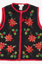 Vintage Black White Stag Poinsettias Ugly Christmas Vest (1990s)